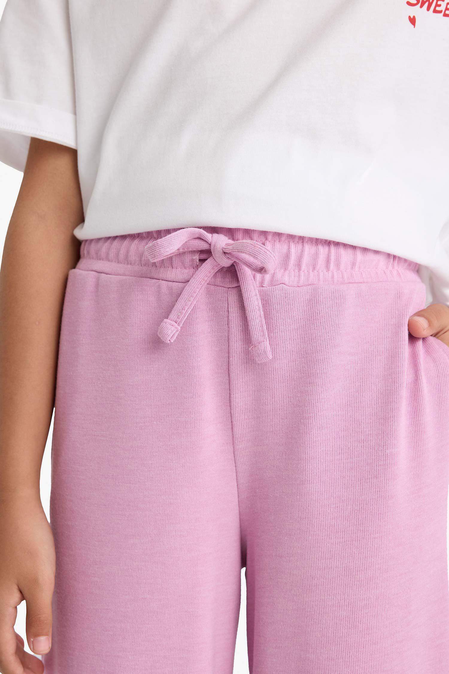 بنطلون بناتي وايد ليج برجل واسع زهري