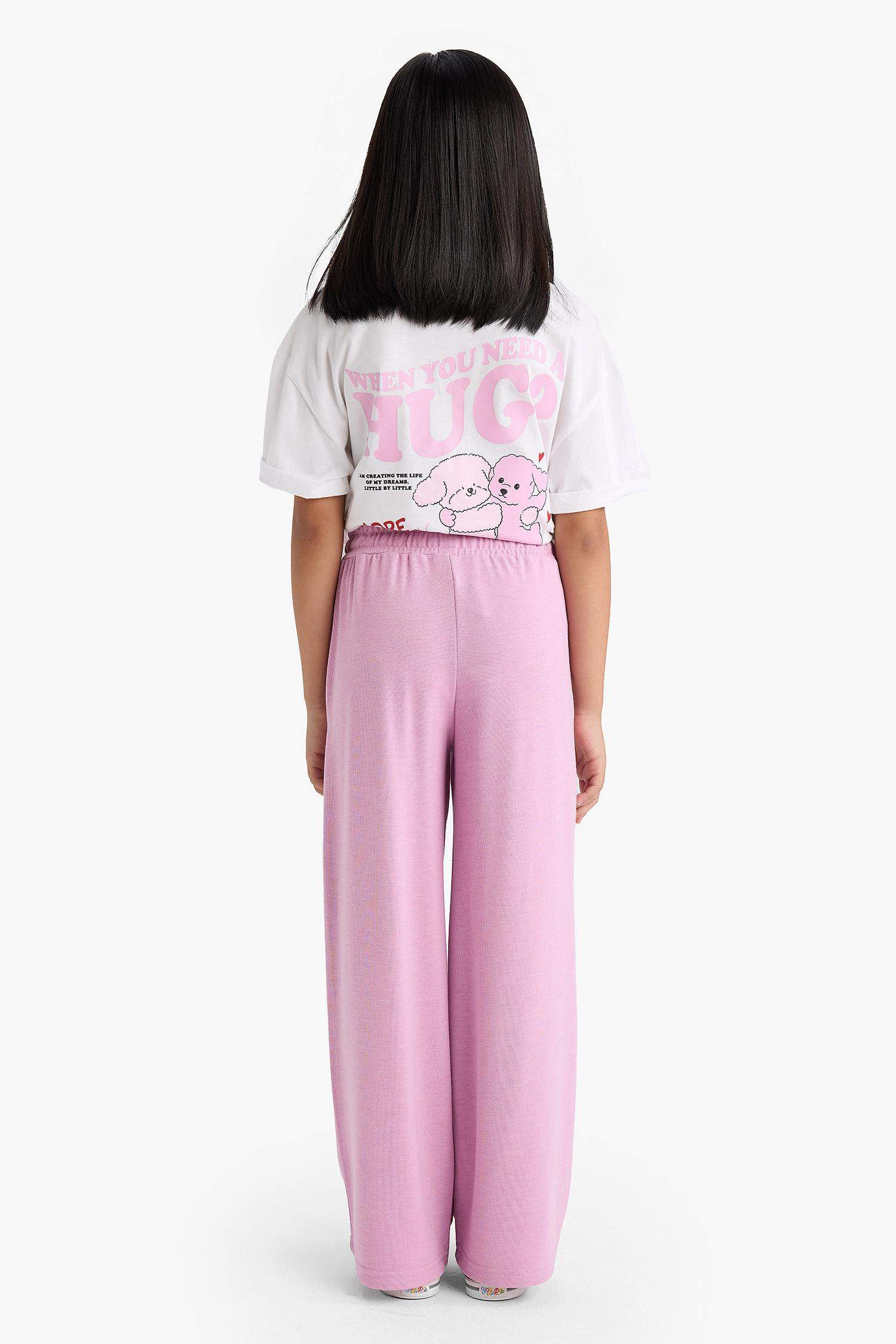 بنطلون بناتي وايد ليج برجل واسع زهري