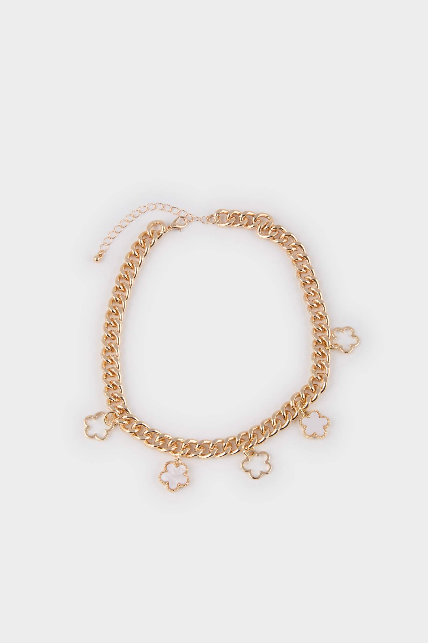 Kadın Beyaz Çiçekli Kalın Zincir Gold Kolye