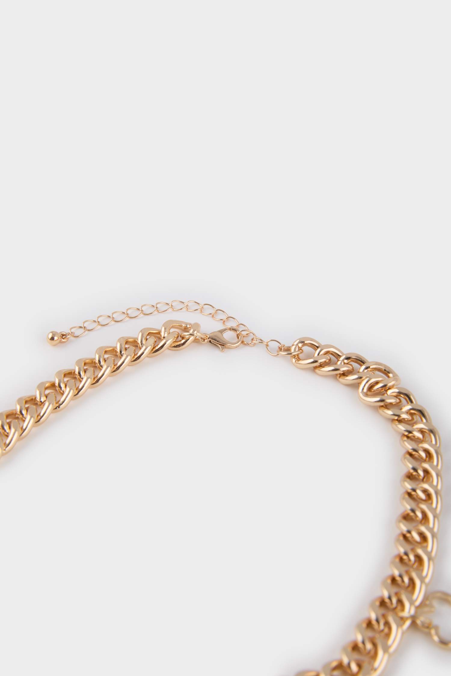 Kadın Beyaz Çiçekli Kalın Zincir Gold Kolye