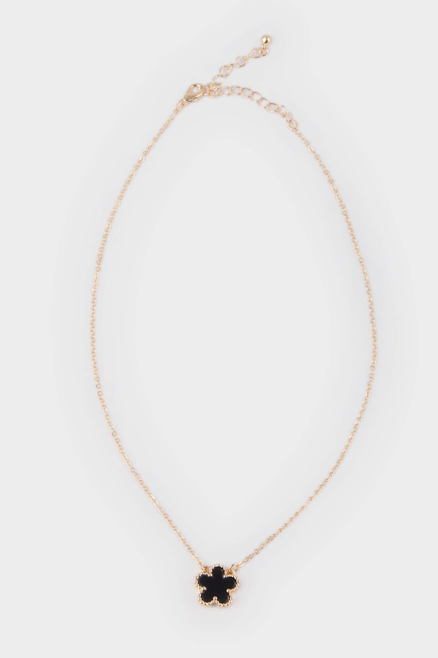 Kadın Siyah Çiçekli Gold Kolye