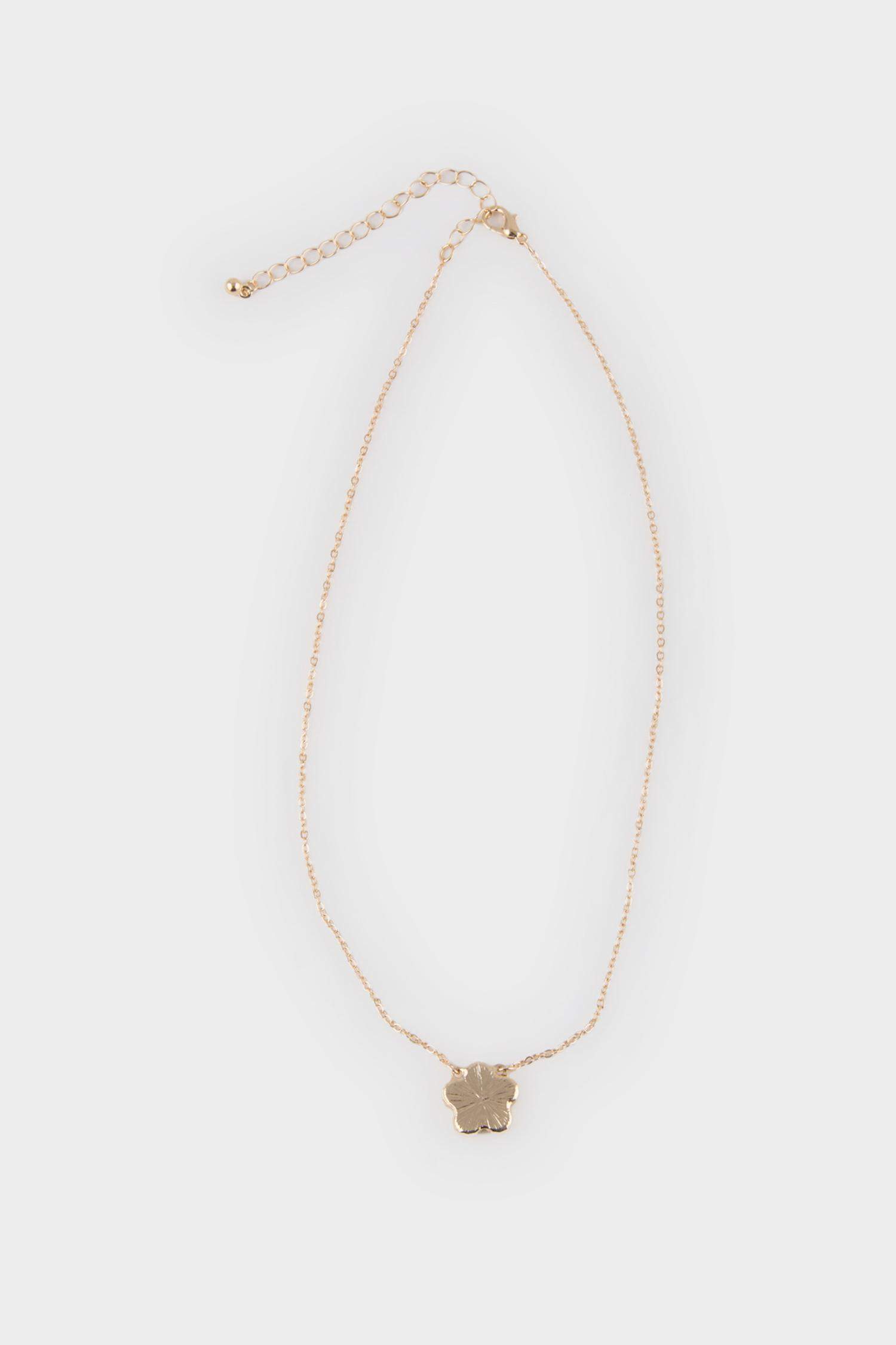 Kadın Beyaz Çiçekli Gold Kolye