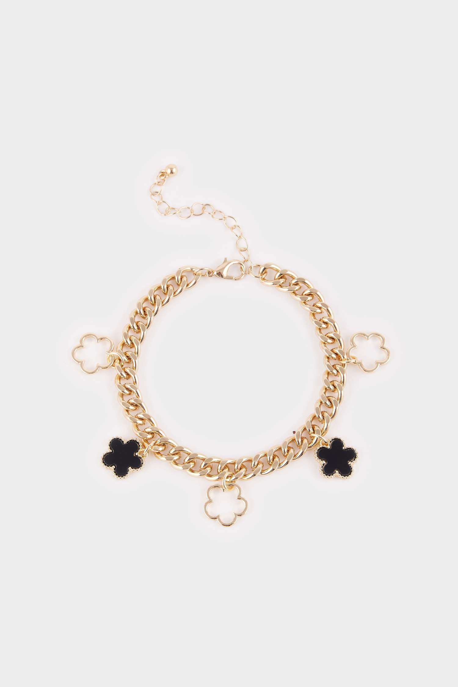 Kadın Siyah-Beyaz Yonca Detaylı Bileklik