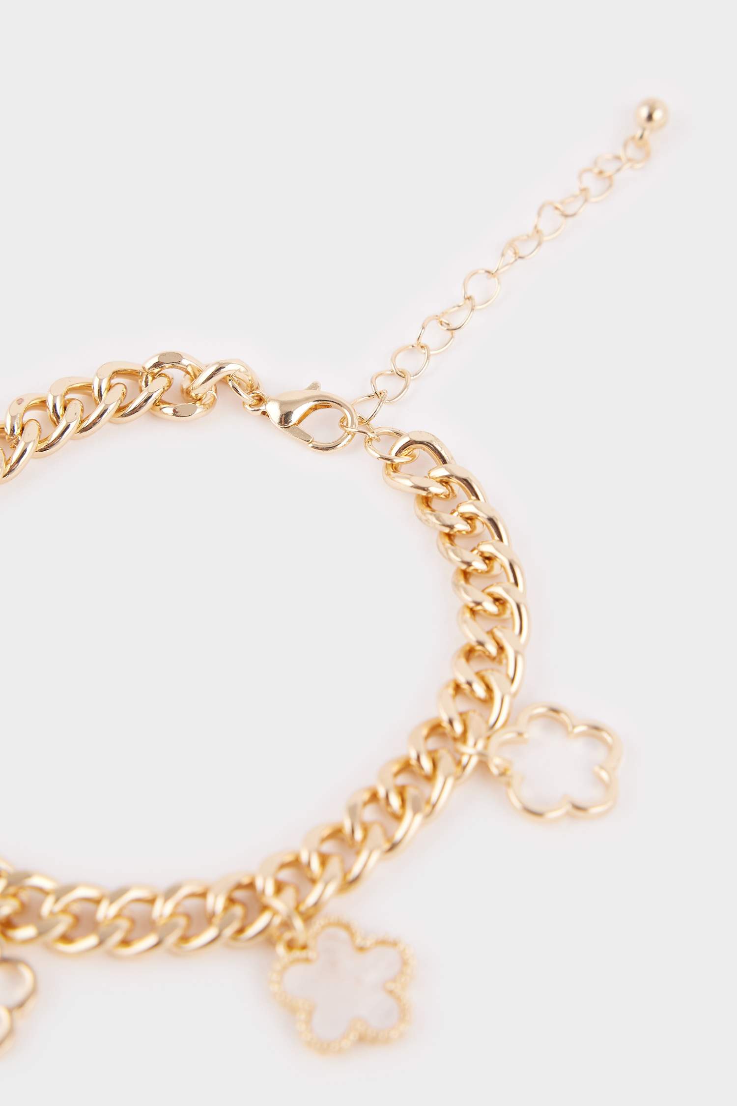 Kadın Beyaz Çiçekli Gold Kalın Zincir Bileklik