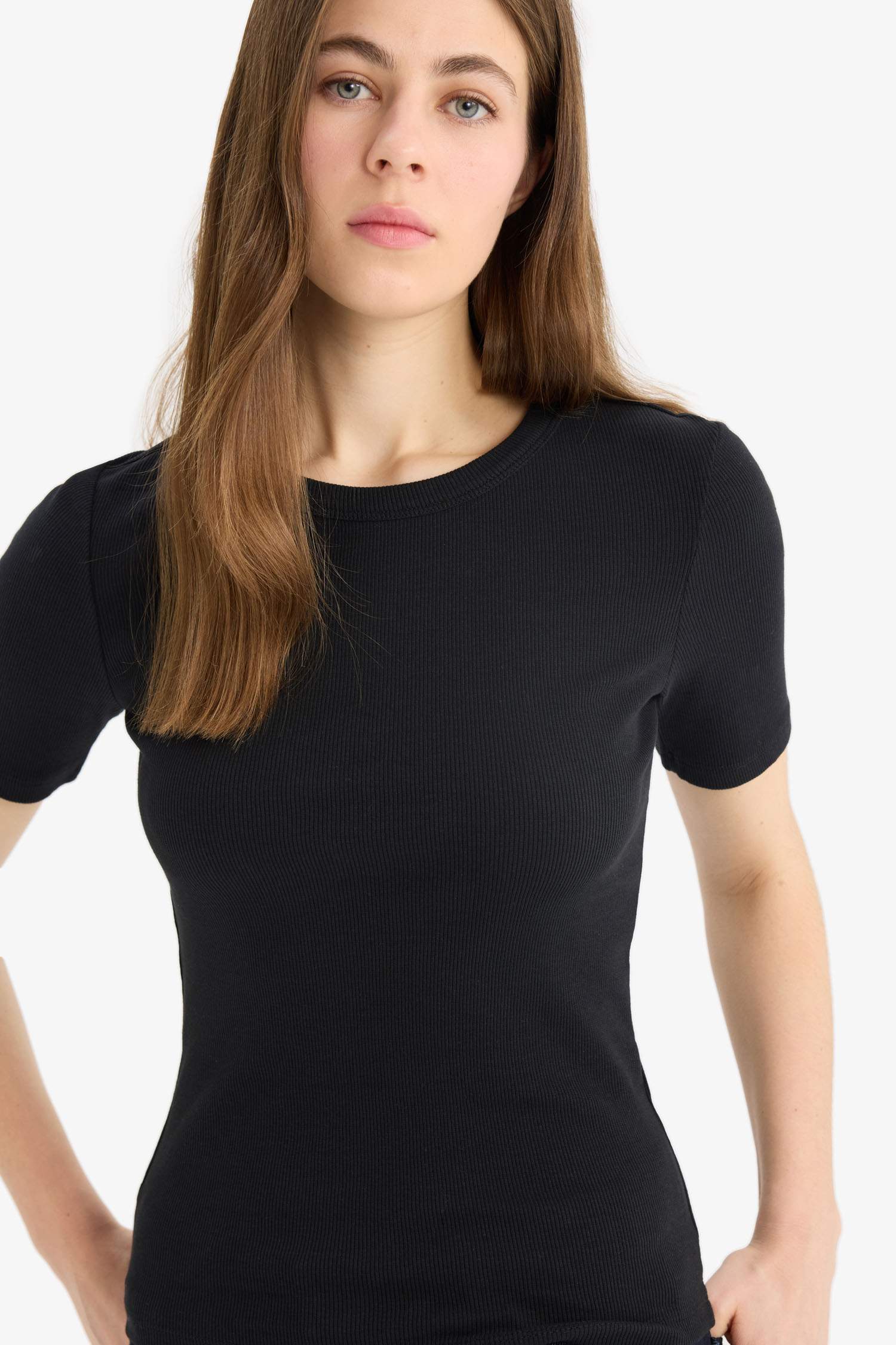 Slim Fit Crew Neck Basic Corduroy T-Shirt