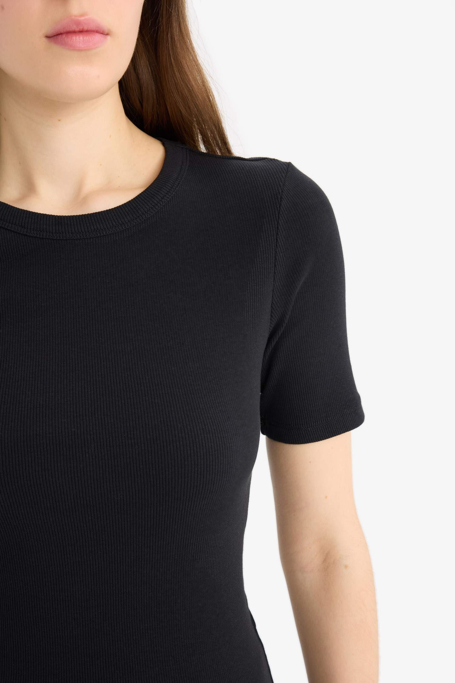 Slim Fit Crew Neck Basic Corduroy T-Shirt