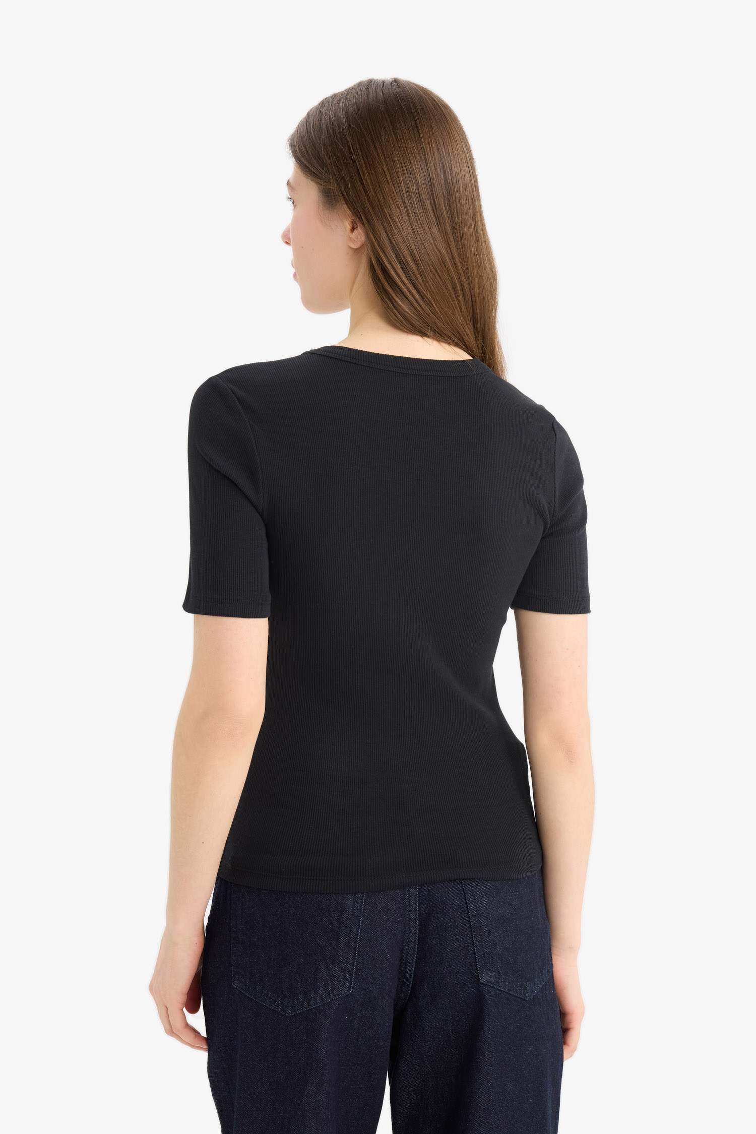 Slim Fit Crew Neck Basic Corduroy T-Shirt