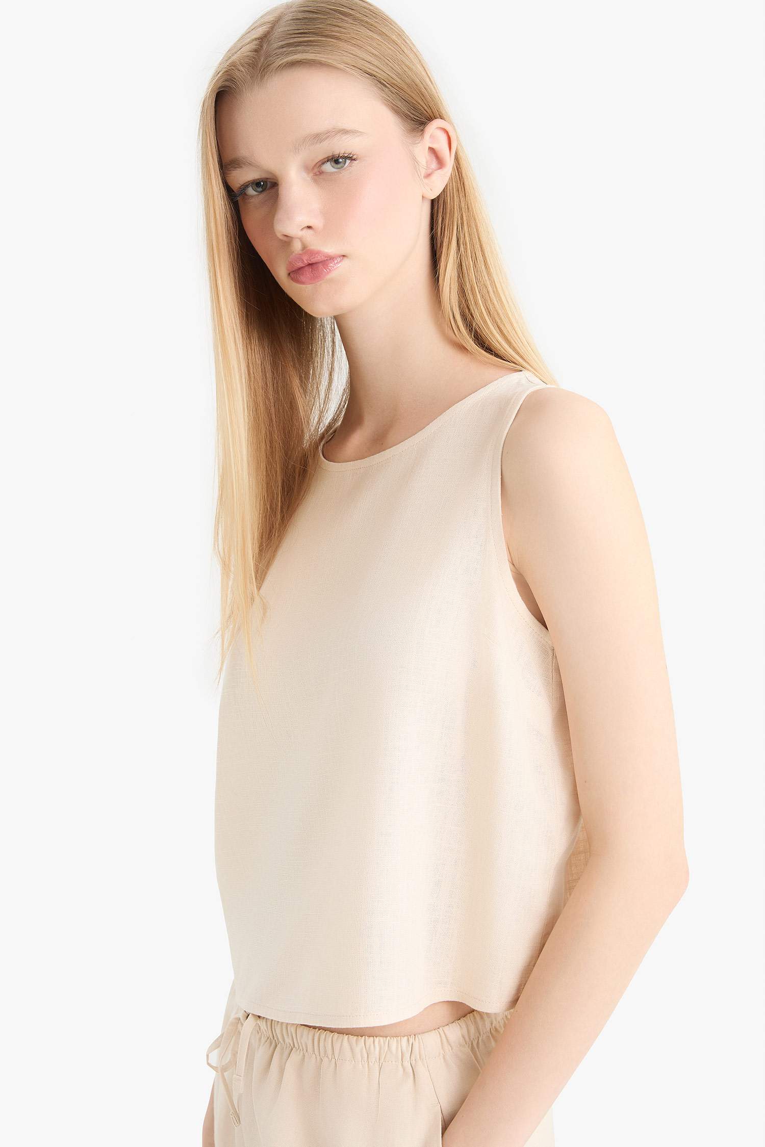 Блузка Coool с Круглым Вырезом Без Рукавов и Смесью Льна