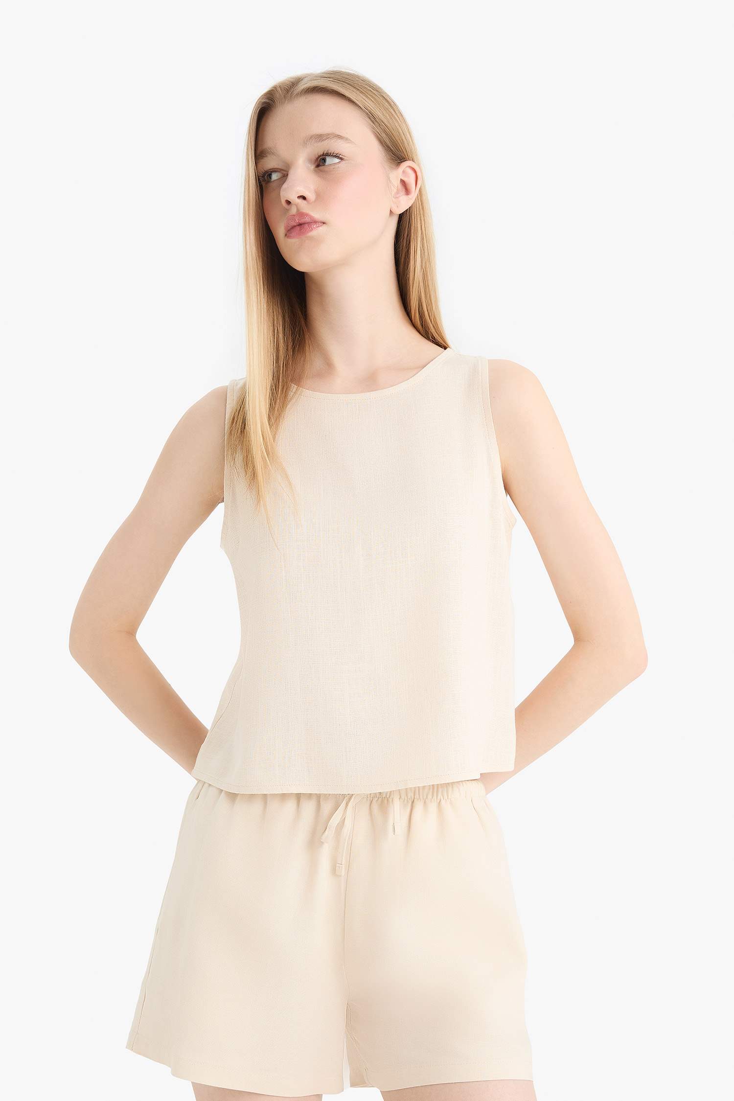 Блузка Coool с Круглым Вырезом Без Рукавов и Смесью Льна