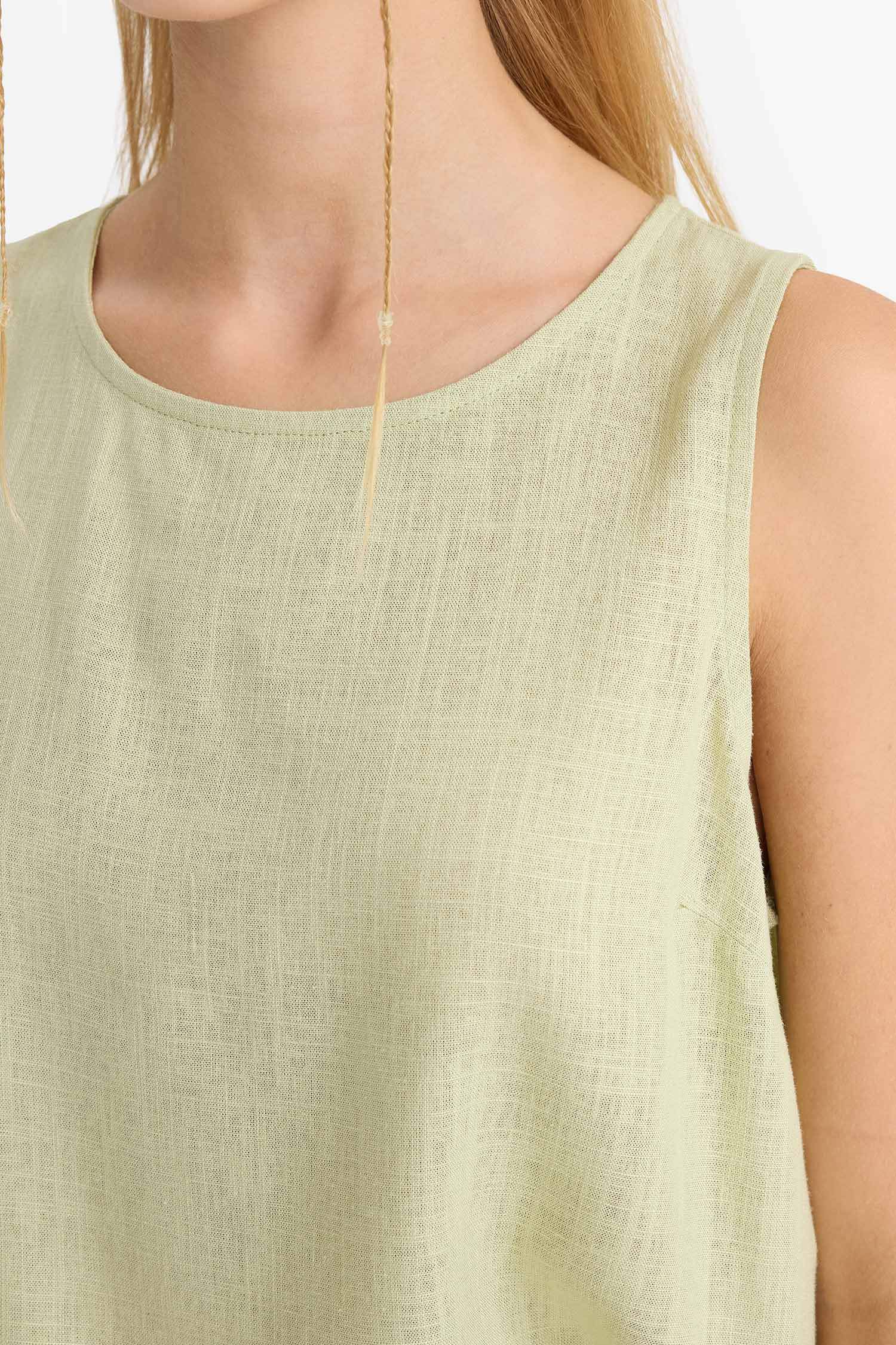 Блузка Coool с Круглым Вырезом Без Рукавов и Смесью Льна