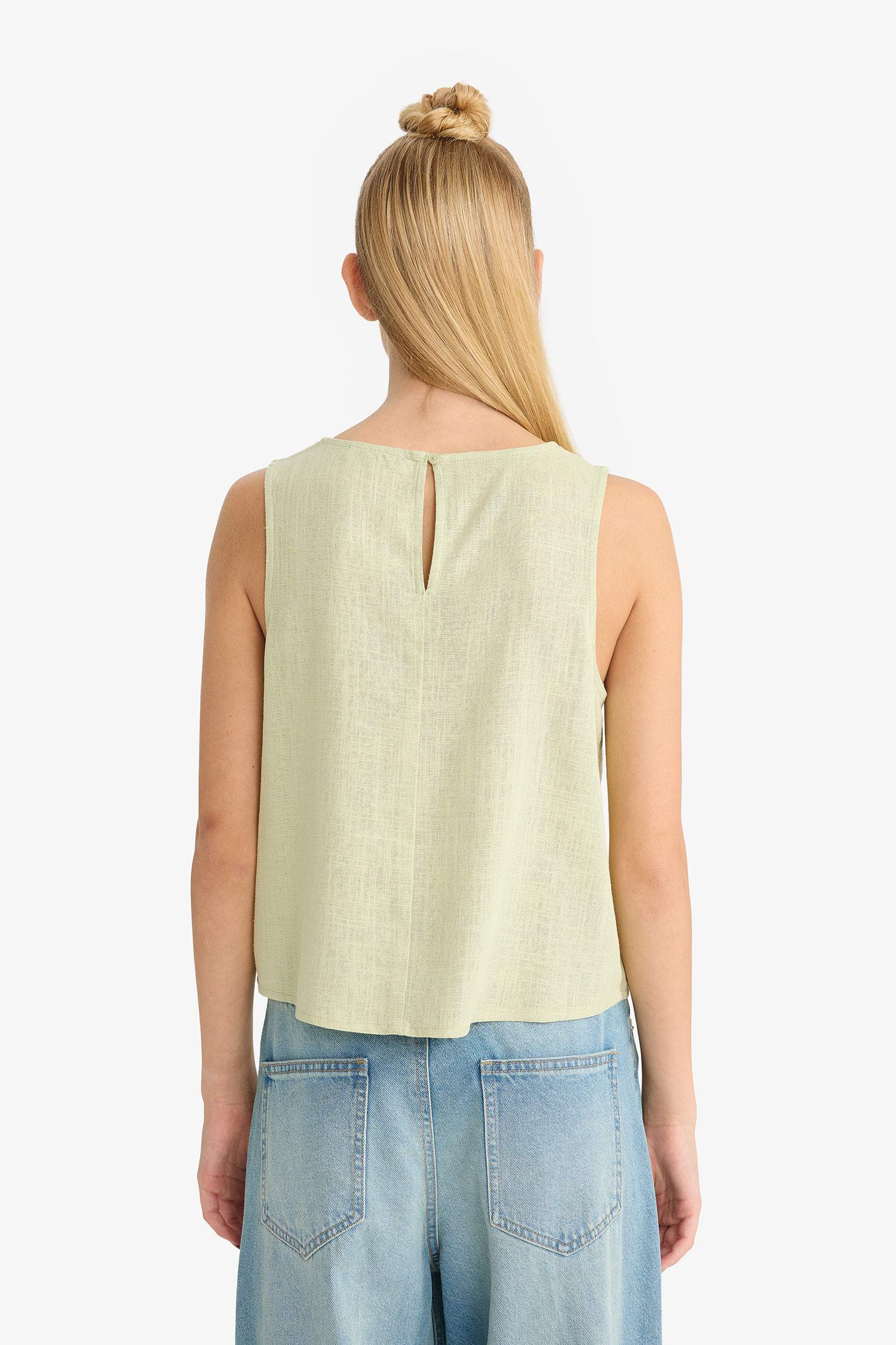 Блузка Coool с Круглым Вырезом Без Рукавов и Смесью Льна