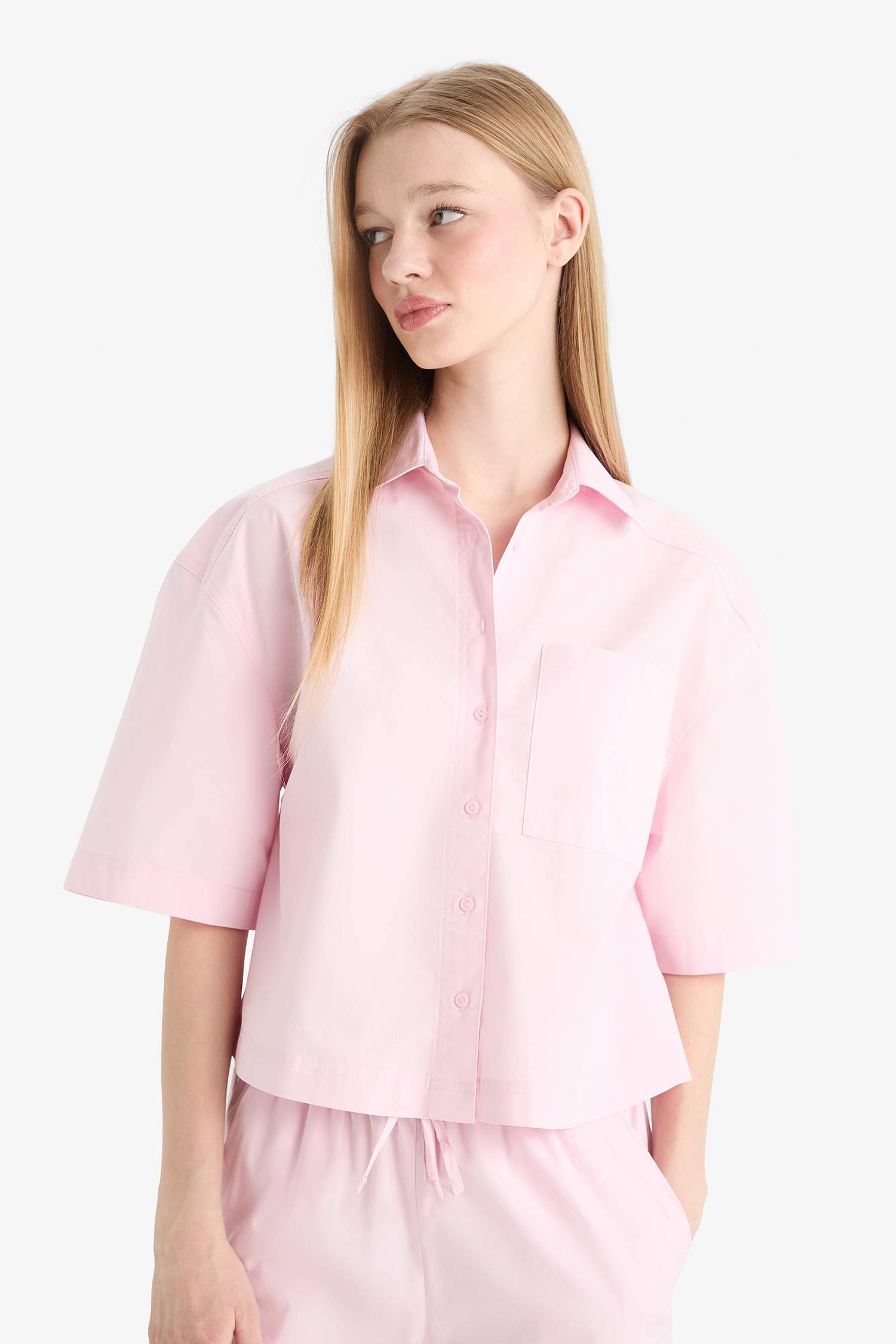 Oversize Fit Shirt Collar Poplin Short Sleeve Shirt