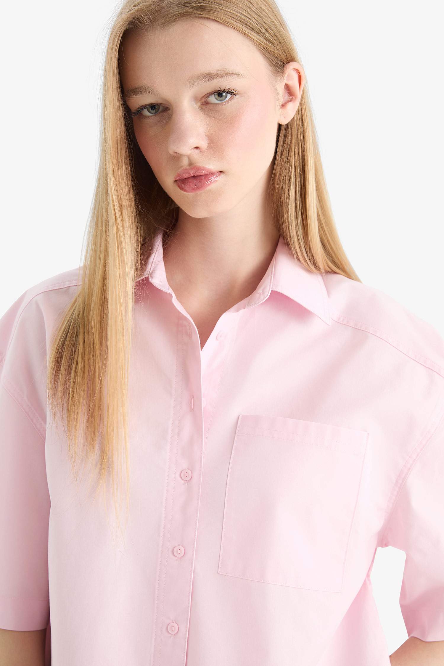 Oversize Fit Shirt Collar Poplin Short Sleeve Shirt