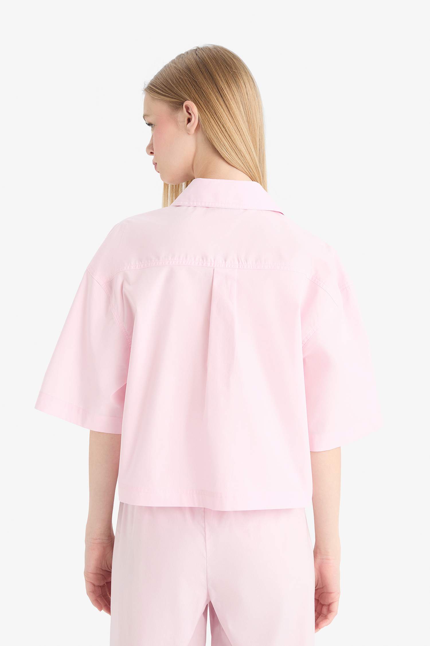 Oversize Fit Shirt Collar Poplin Short Sleeve Shirt