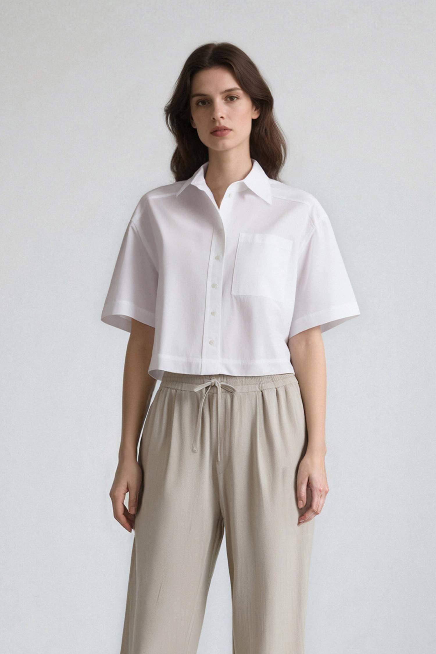 Oversize Fit Shirt Collar Poplin Short Sleeve Shirt