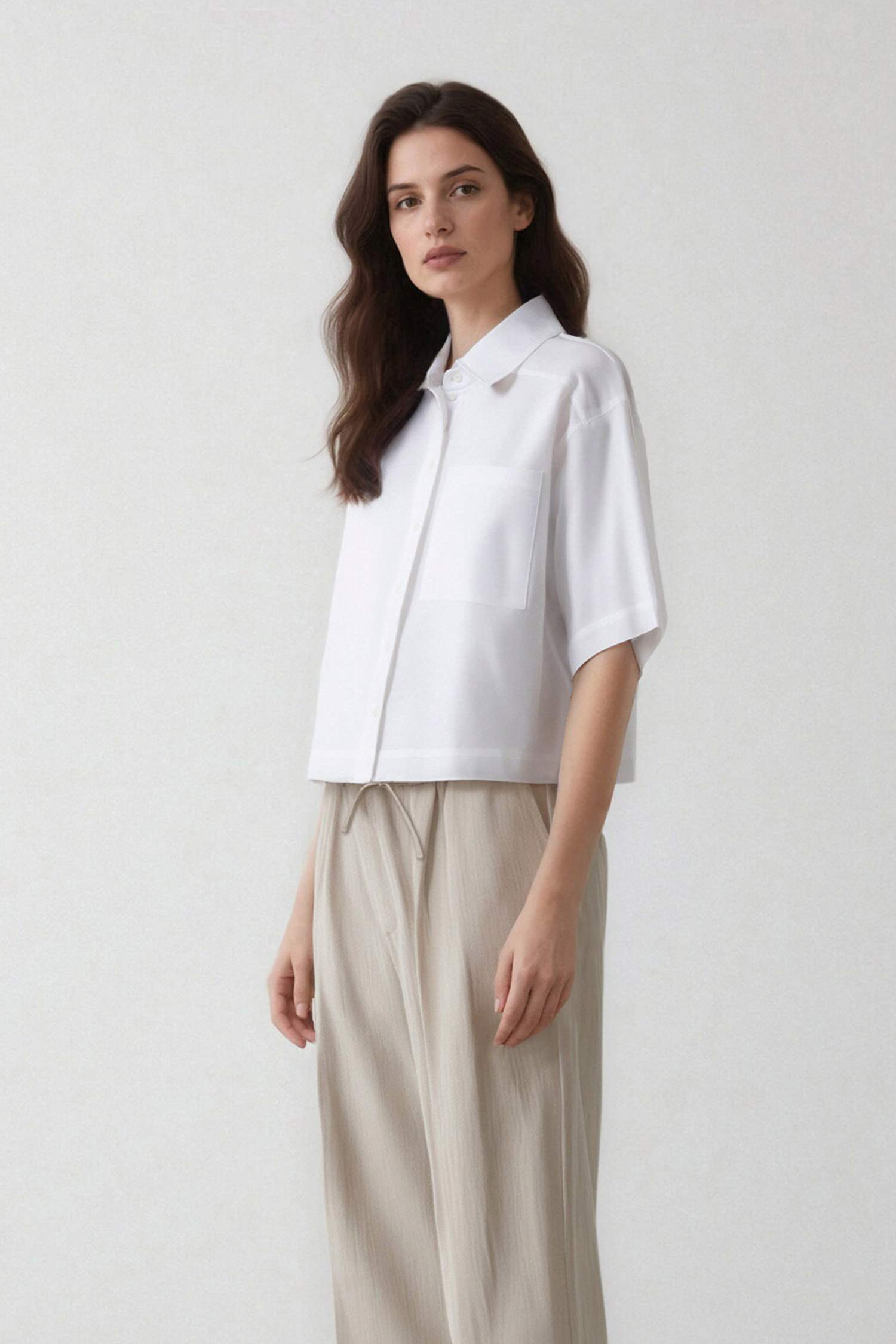 Oversize Fit Shirt Collar Poplin Short Sleeve Shirt