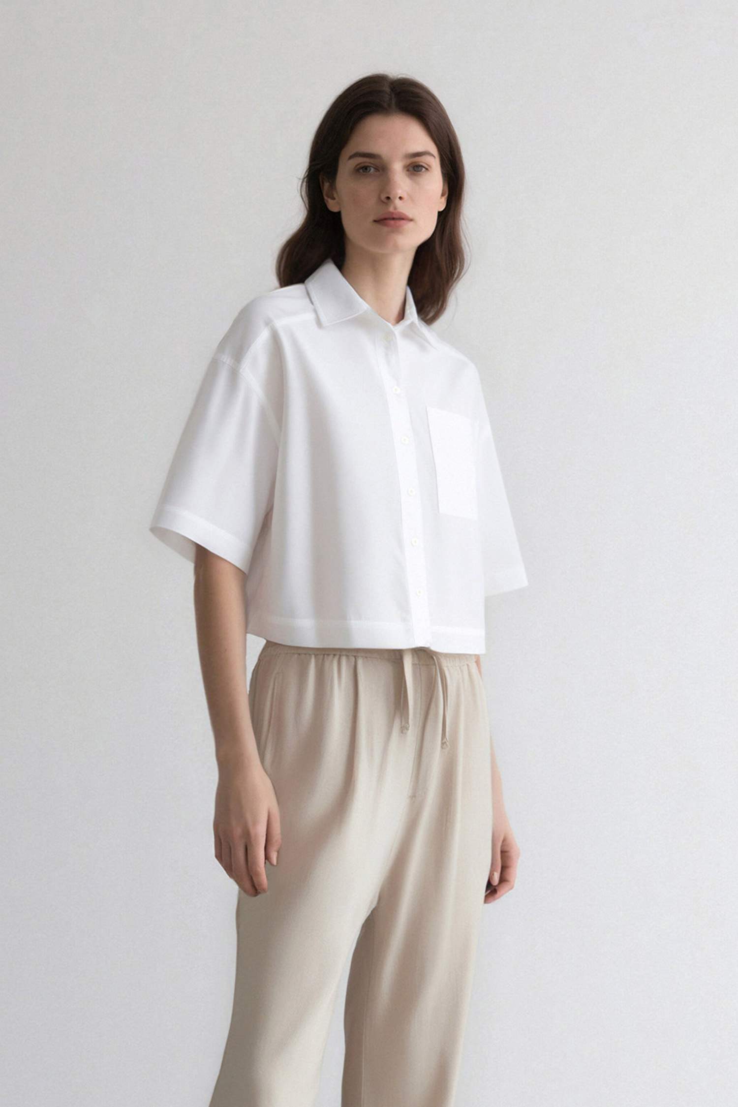 Oversize Fit Shirt Collar Poplin Short Sleeve Shirt