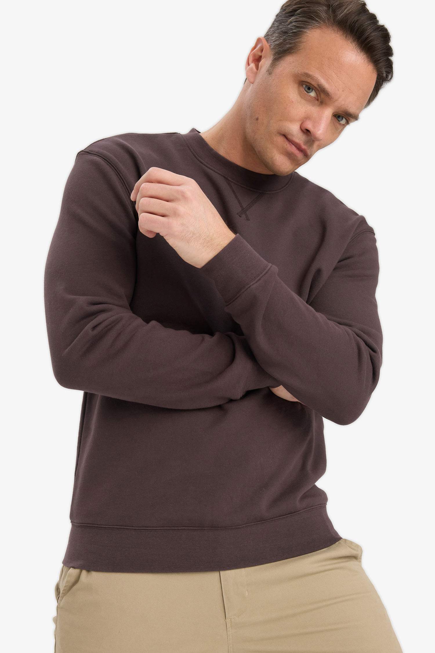 %100 Pamuk Regular Fit Bisiklet Yaka Sweatshirt