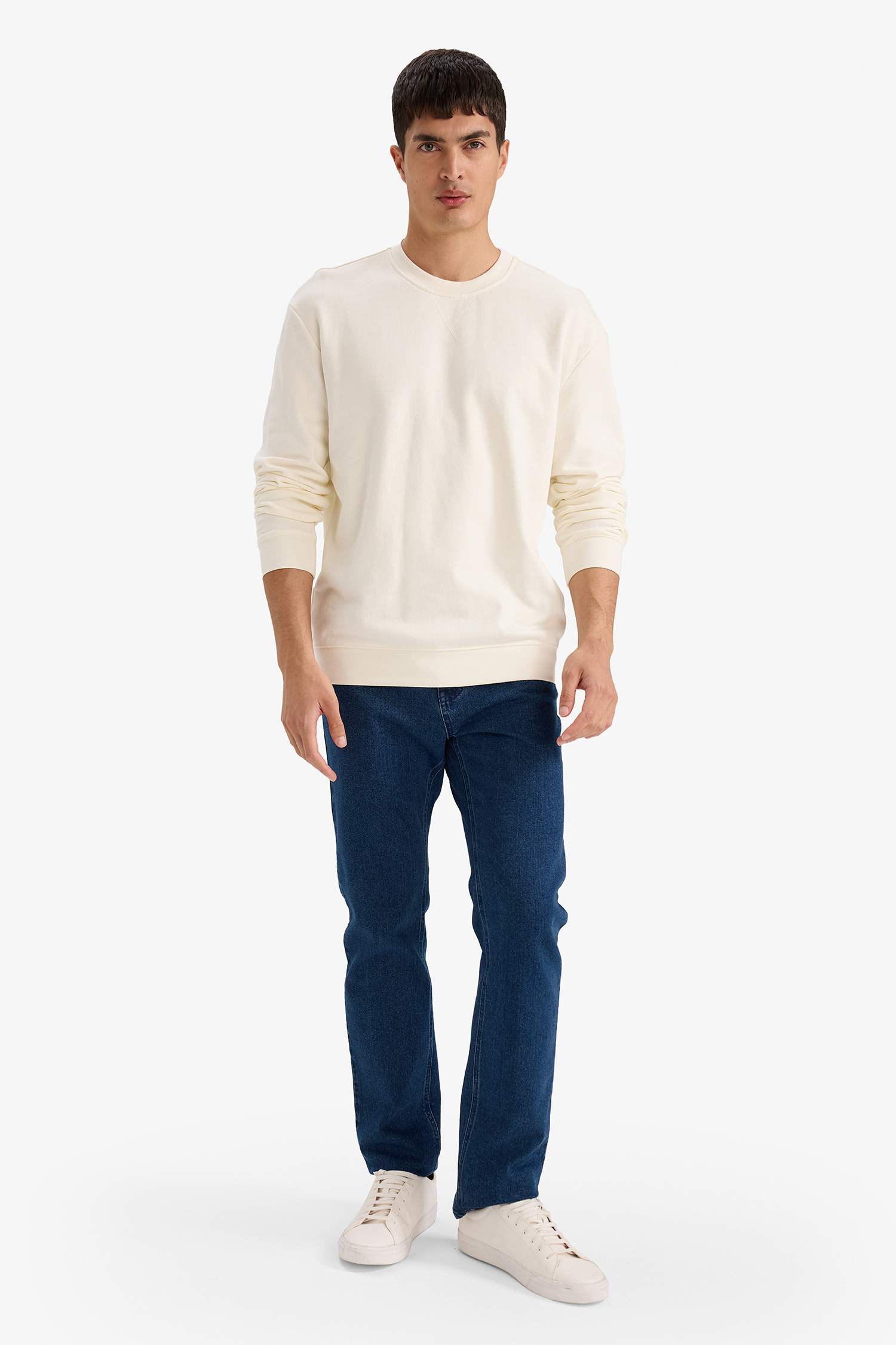 سويت شيرت بيزك سادة قطن قصة عادية بياخة مستديرة