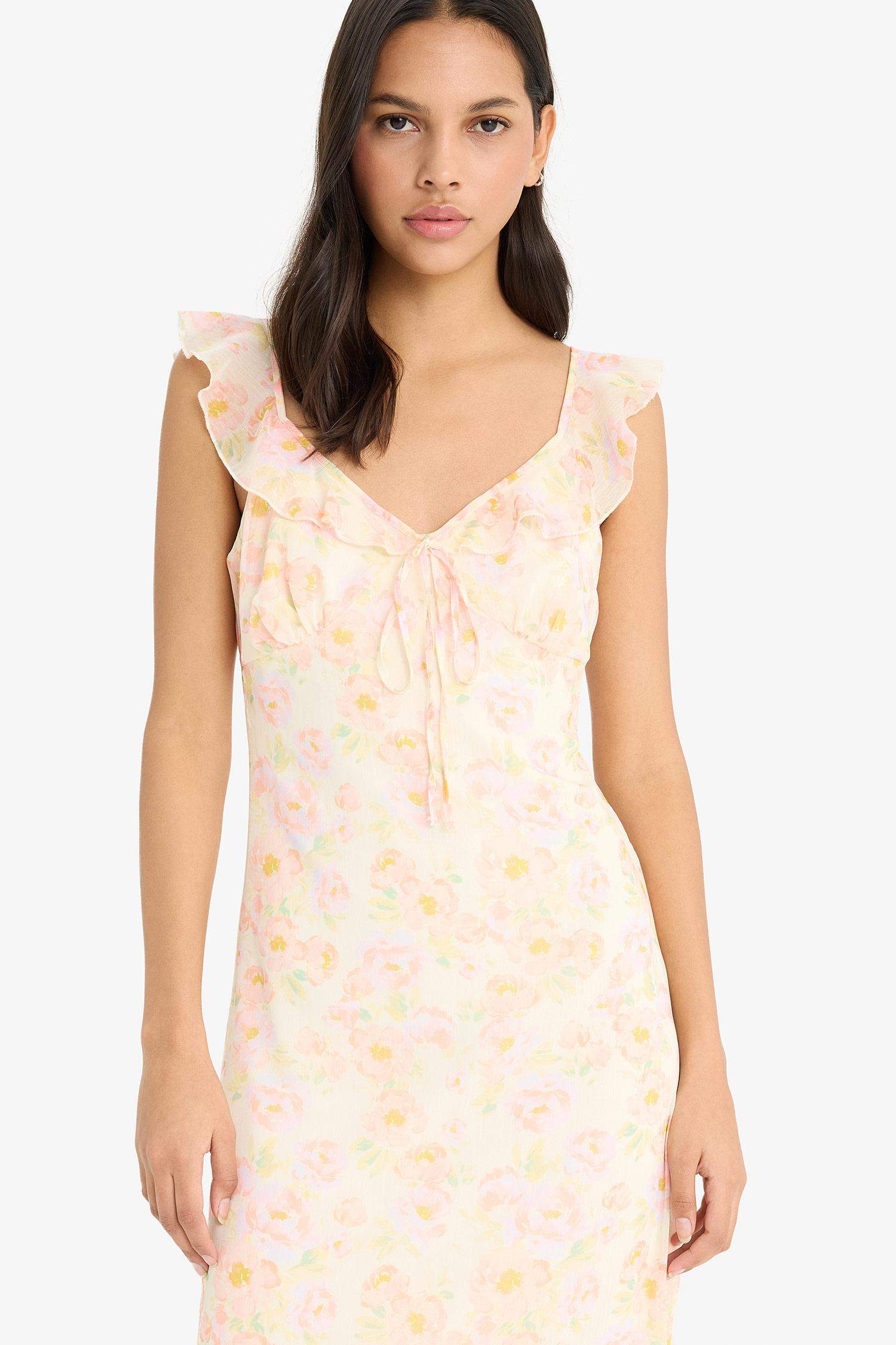 Floral Chiffon Sleeveless Maxi Dress