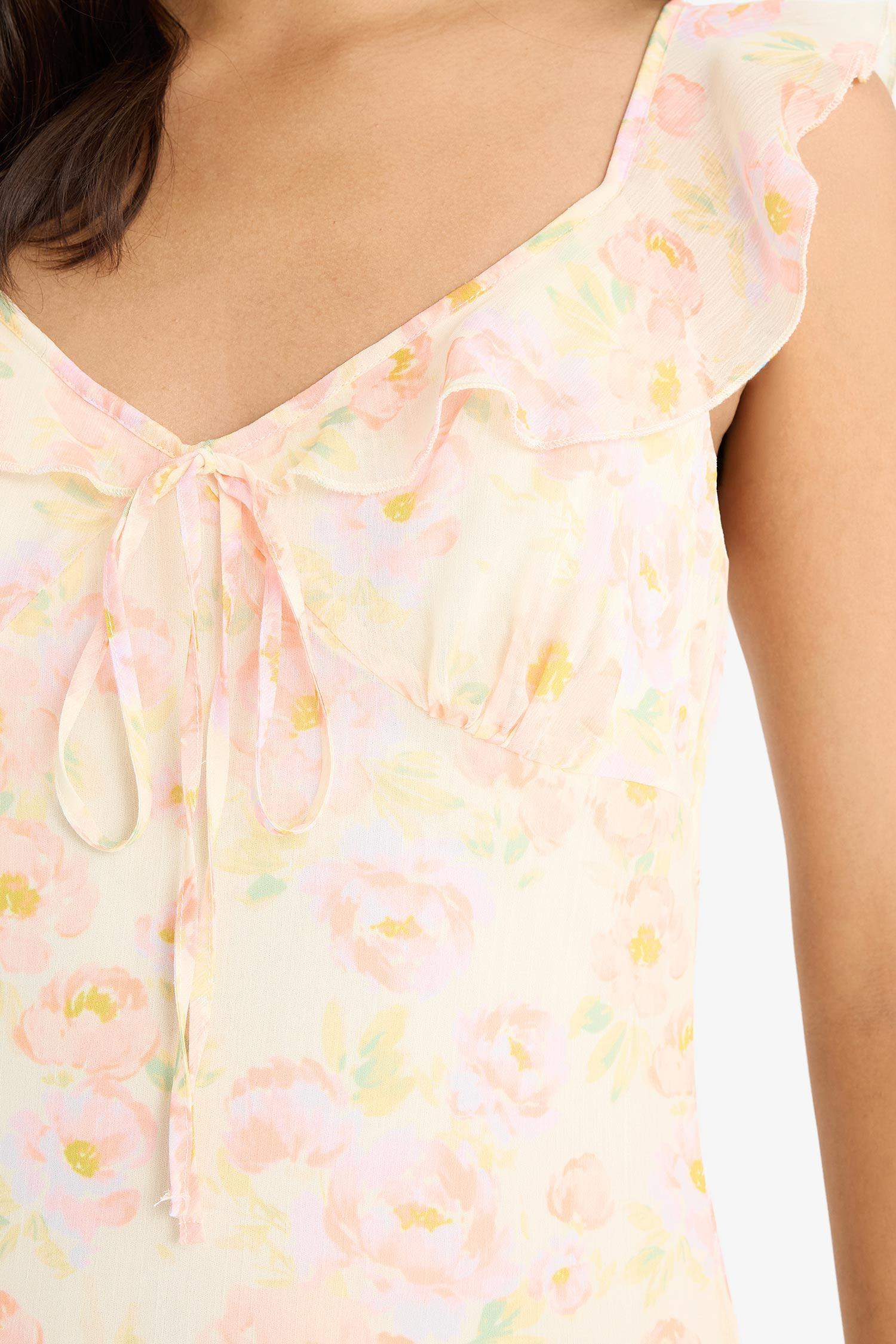 Floral Chiffon Sleeveless Maxi Dress