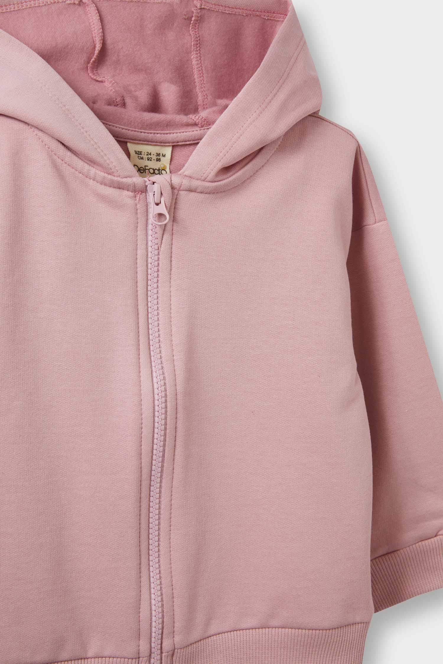 Kız Bebek Kapüşonlu İçi Yumuşak Tüylü Fermuarlı Sweatshirt 