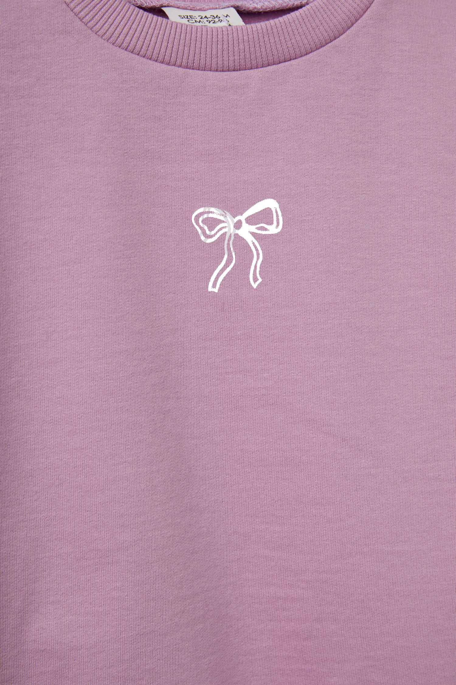 Kız Bebek Bisiklet Yaka İçi Yumuşak Tüylü Baskılı Sweatshirt