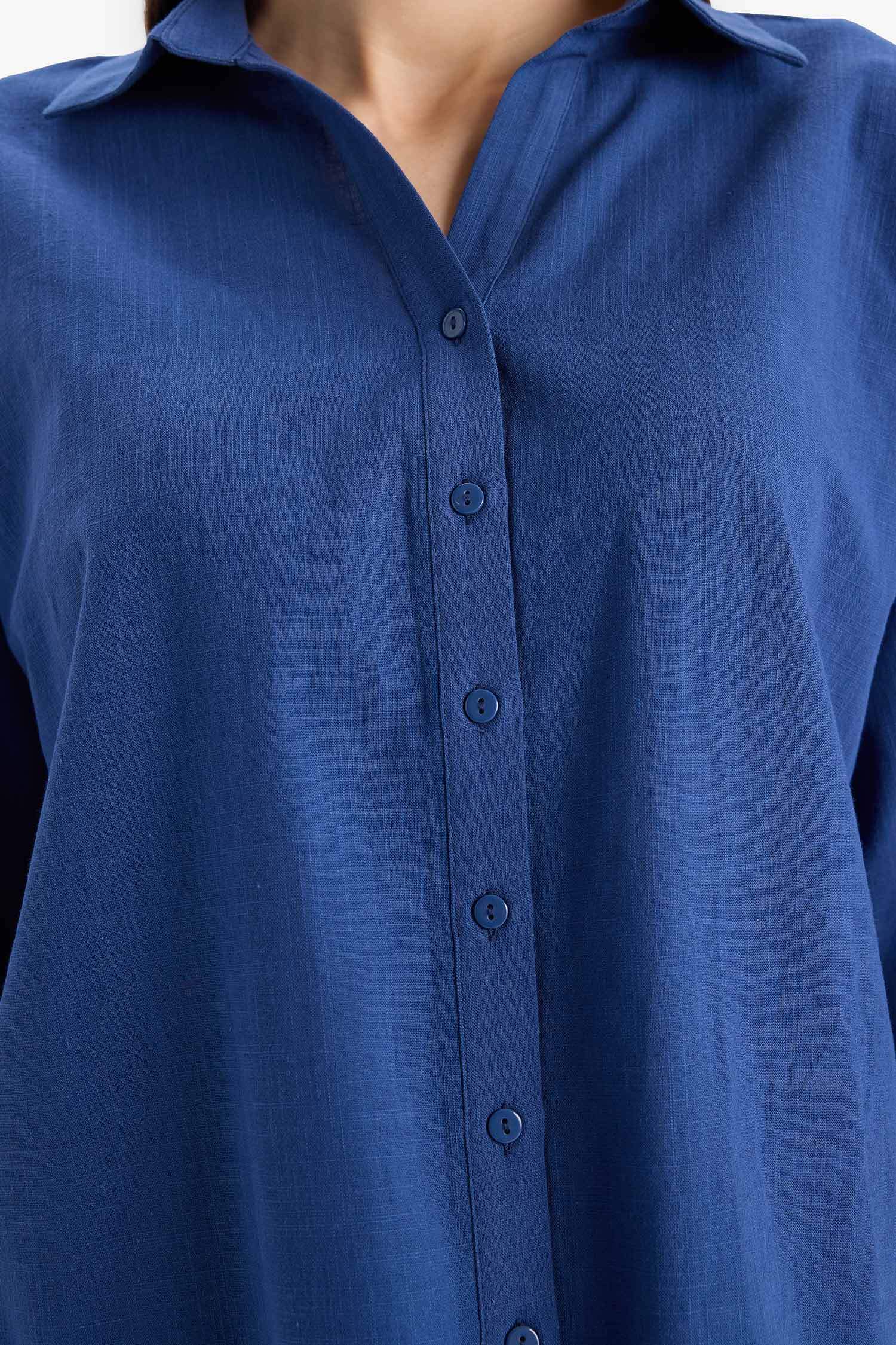 Regular Fit Keten Karışımlı Kısa Kollu Gömlek