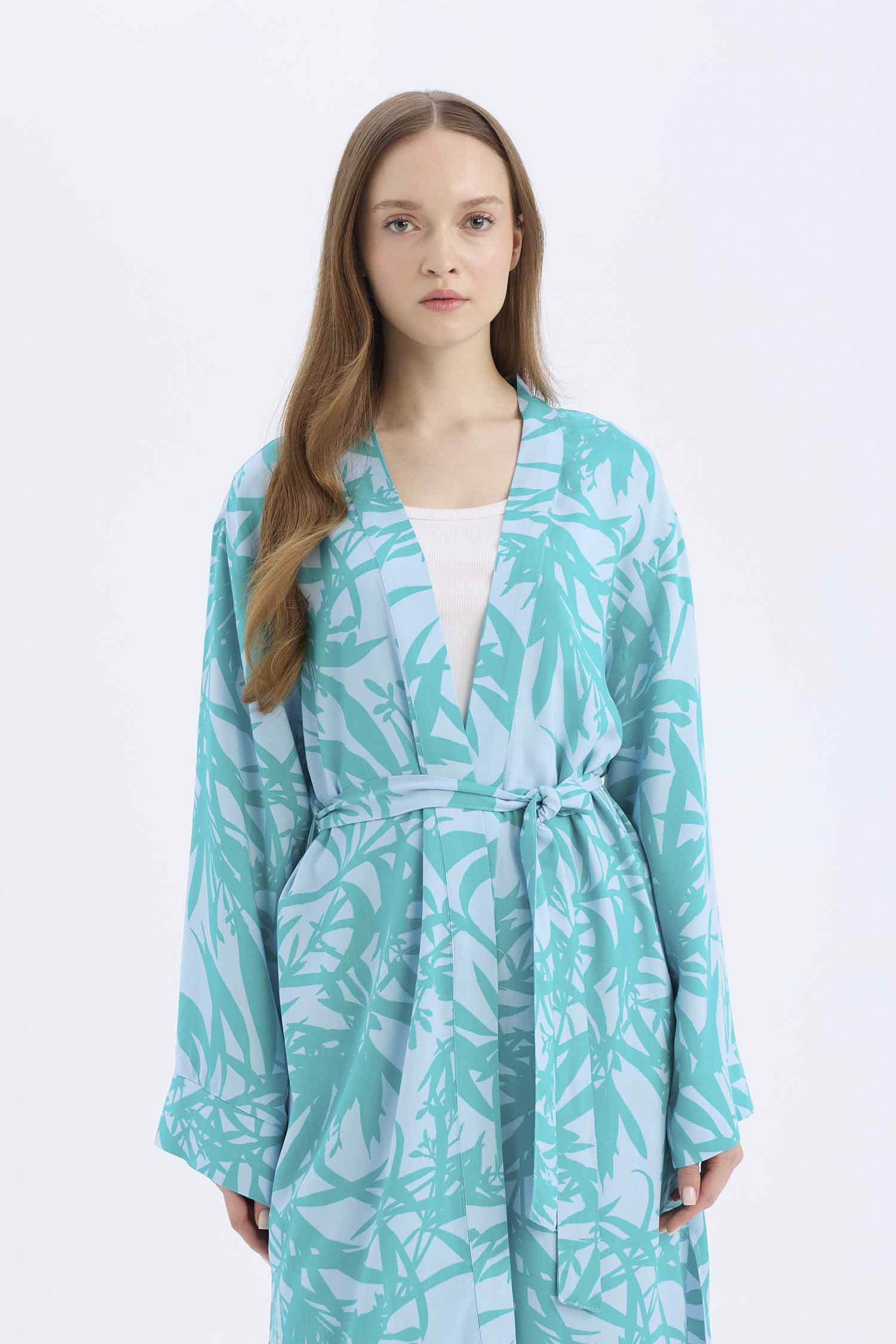 كيمونة بنمط عرقي قصة مريحة بياخة V