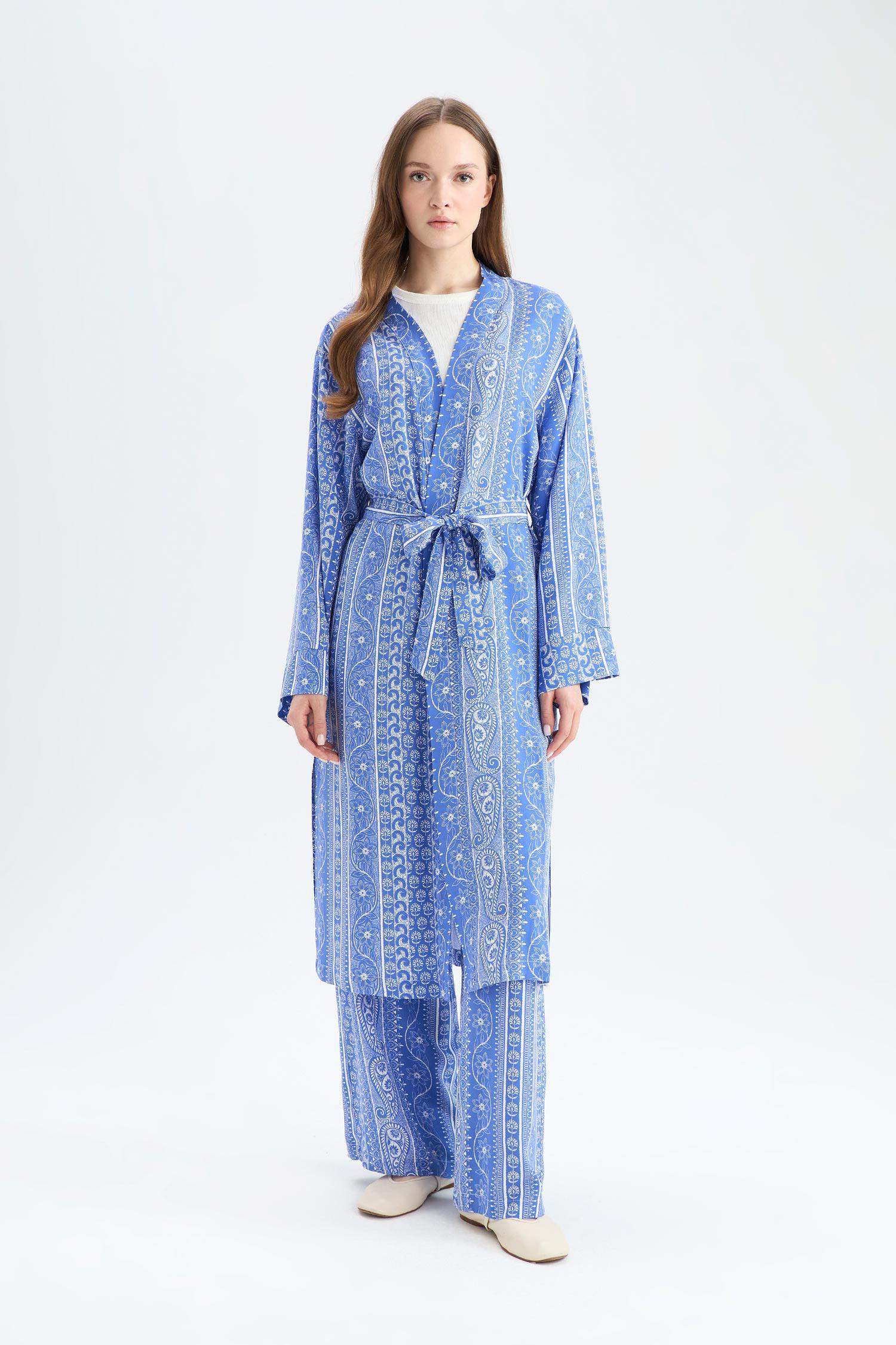 كيمونة بنمط عرقي قصة مريحة بياخة V