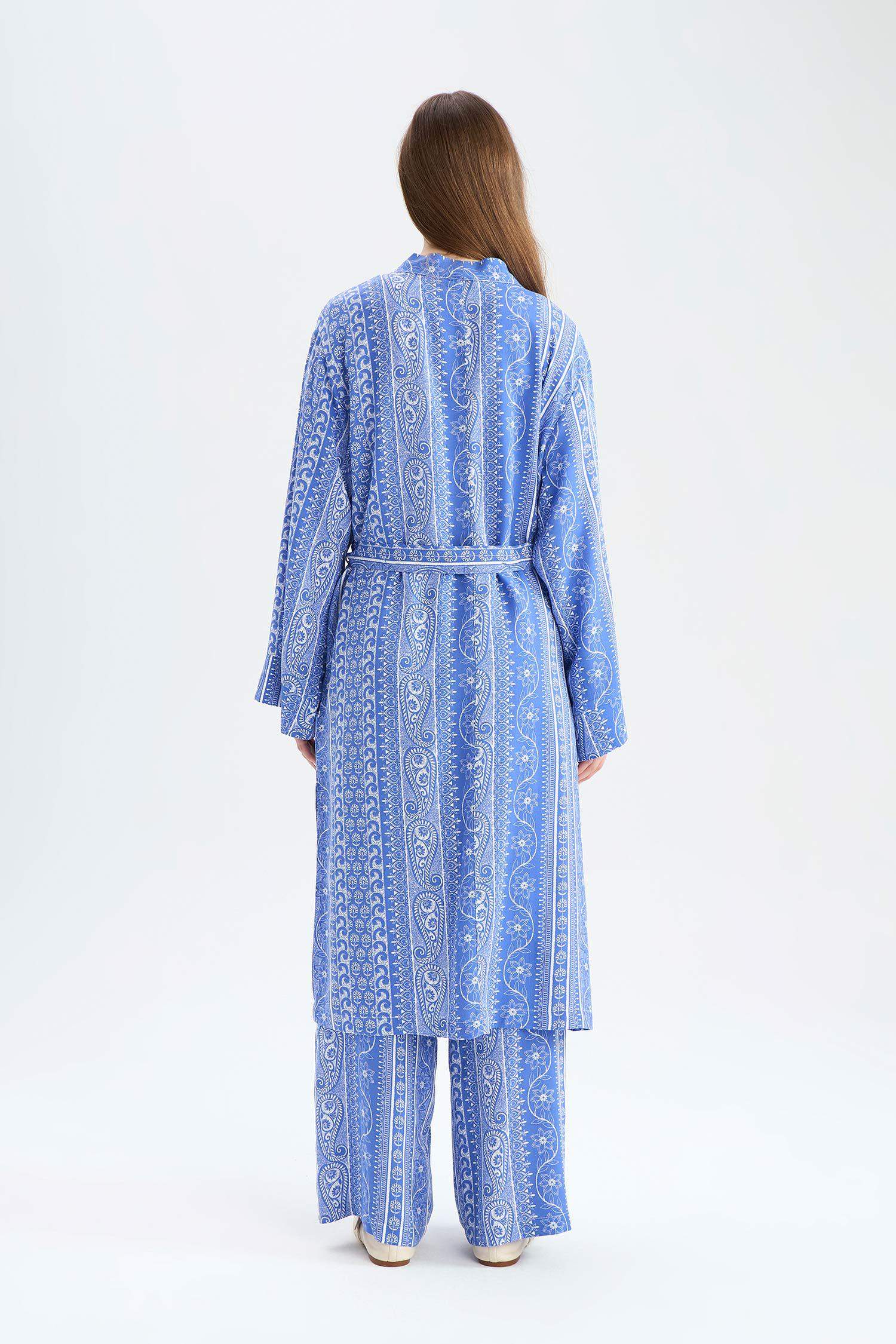 كيمونة بنمط عرقي قصة مريحة بياخة V