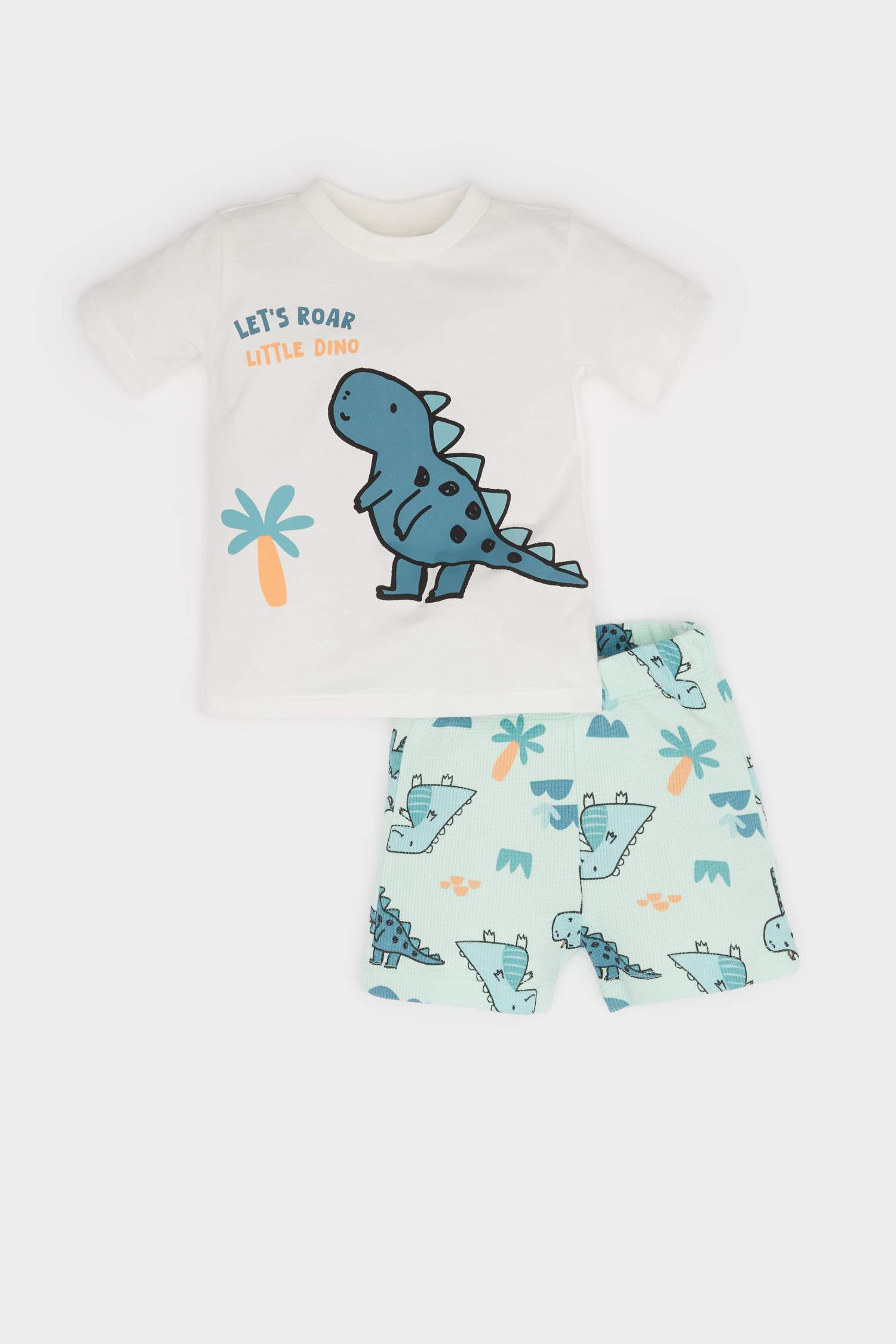 Baby Boy Dinosaur Printed Waffle 2 Piece Set