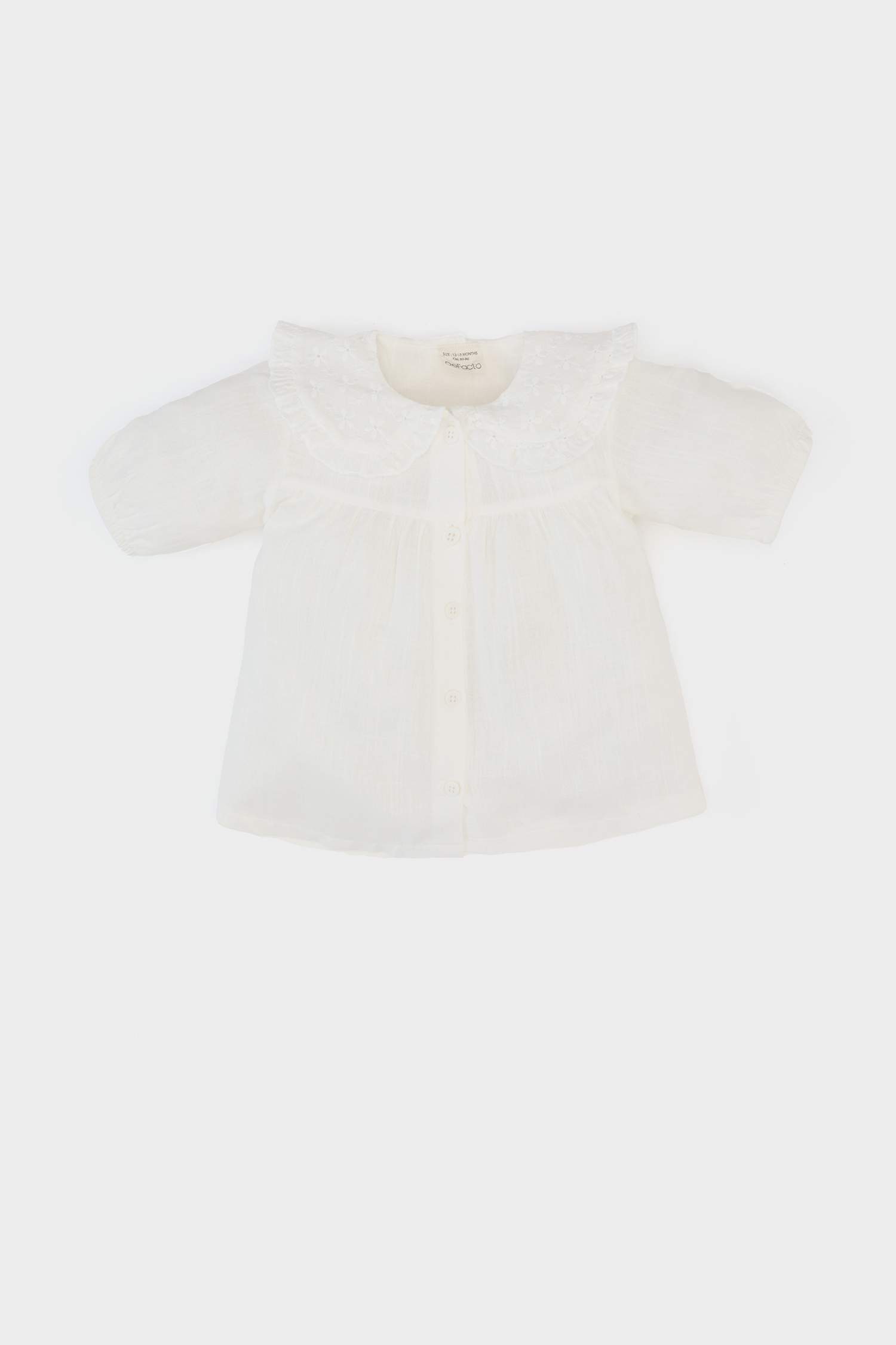 Kız Bebek Dantel Yaka Flamlı Poplin Kısa Kollu Gömlek