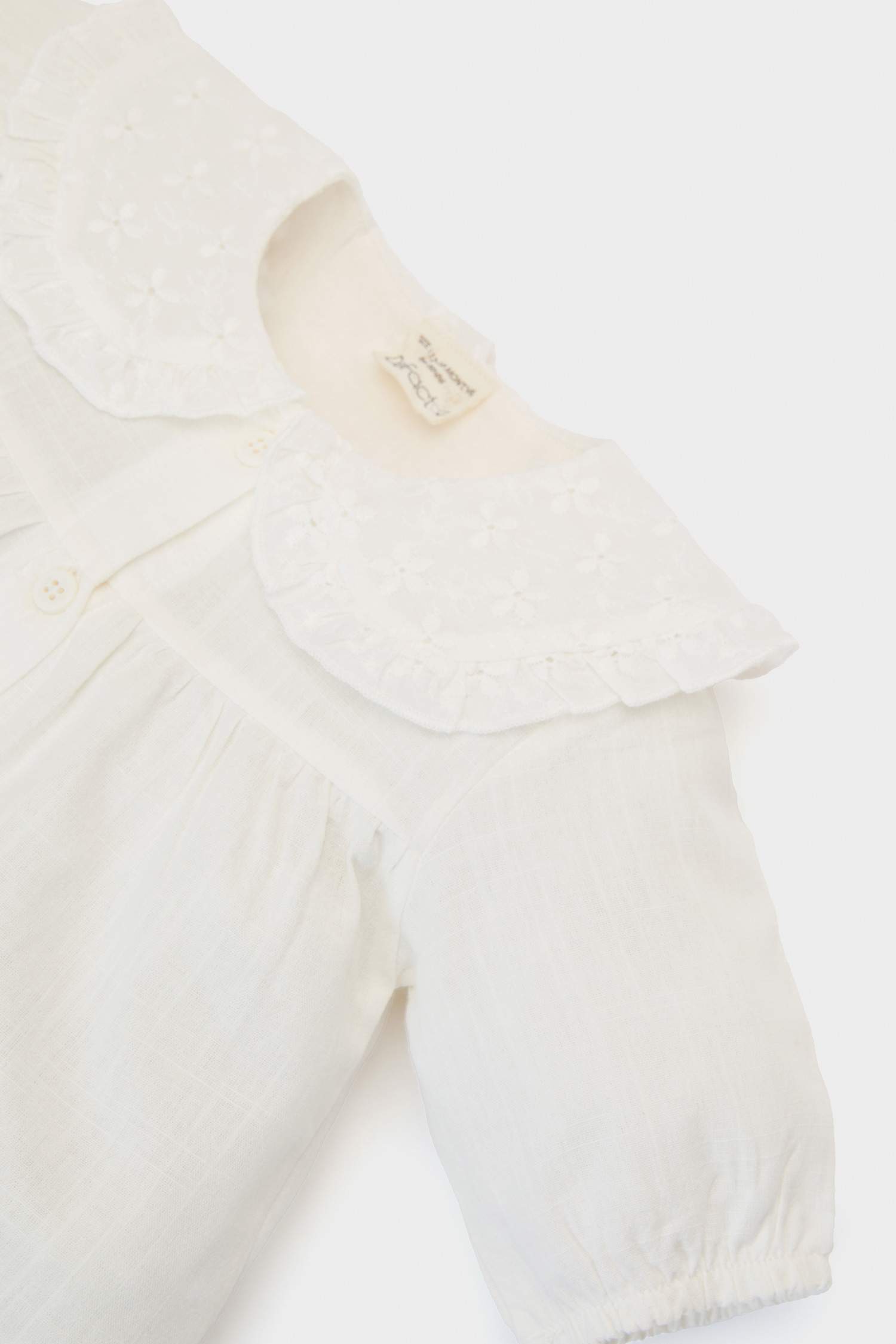 Kız Bebek Dantel Yaka Flamlı Poplin Kısa Kollu Gömlek