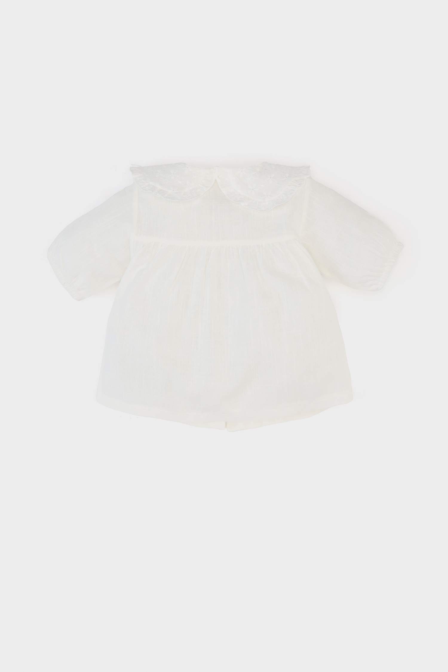 Kız Bebek Dantel Yaka Flamlı Poplin Kısa Kollu Gömlek
