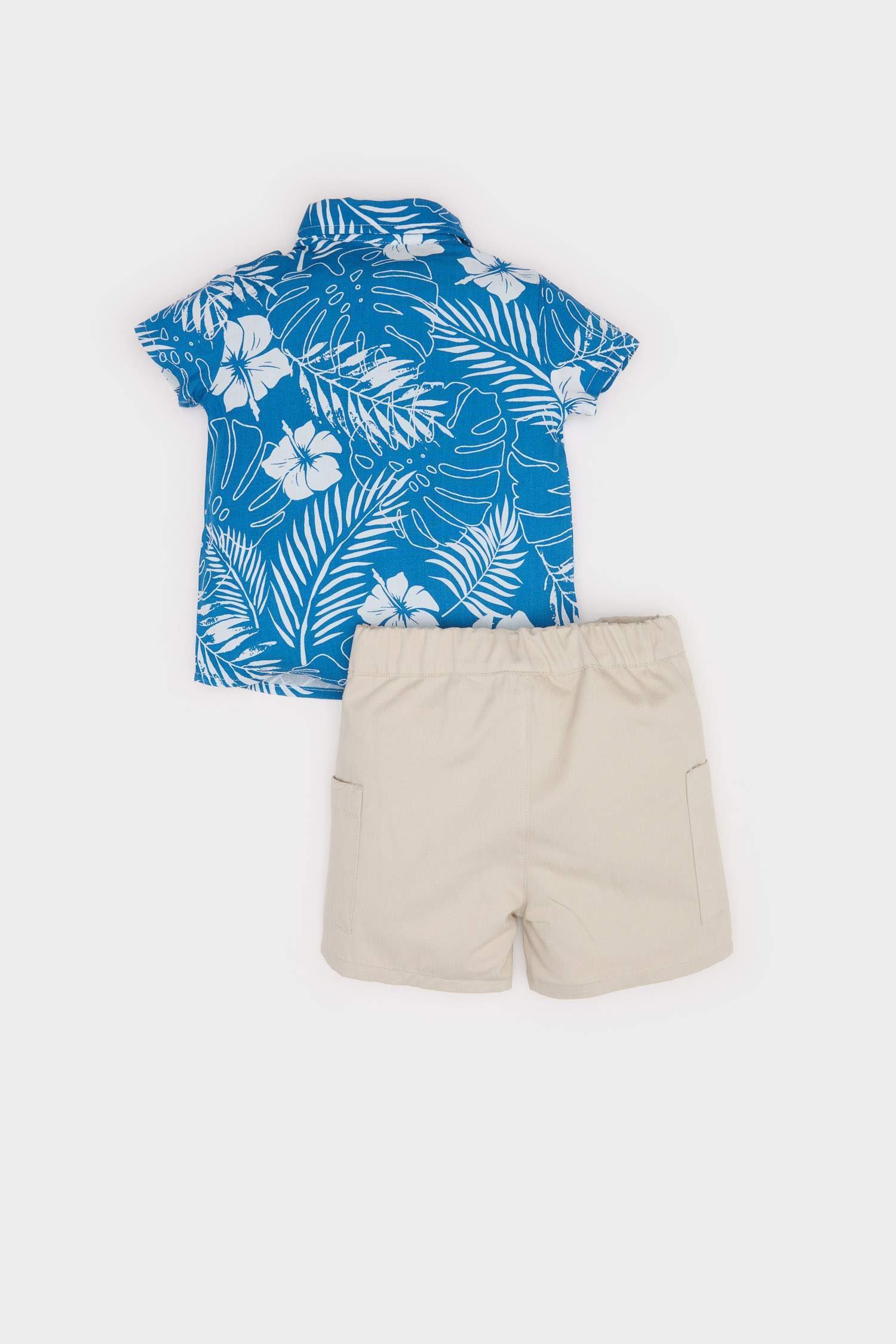 Erkek Bebek 2'li Takım Tropikal Desenli Kısa Kollu Gömlek Beli Lastikli Şort