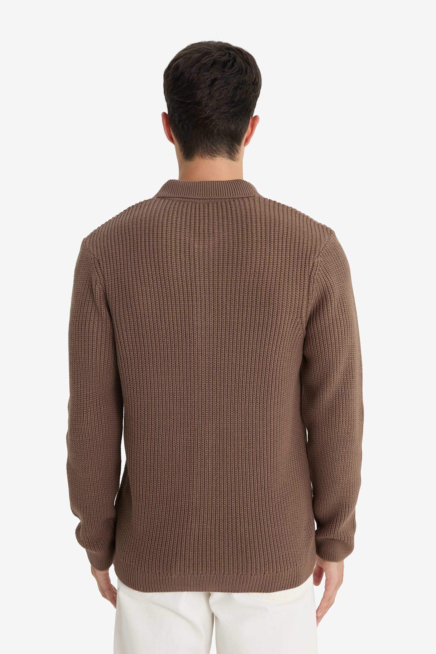 Standart Fit Polo Yaka Düğmeli Triko Hırka