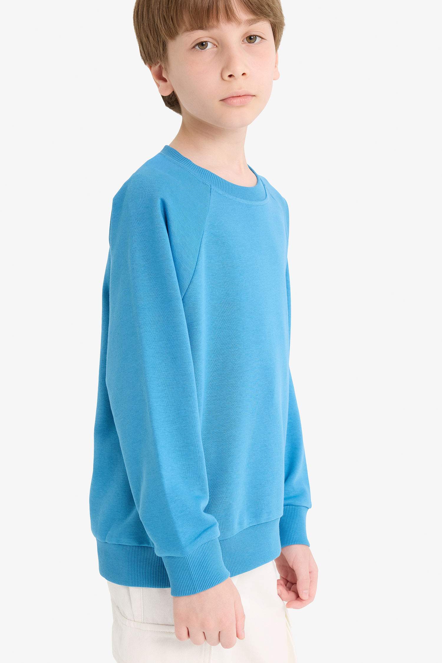 Erkek Çocuk Bisiklet Yaka Basic Düz Okul Sweatshirt