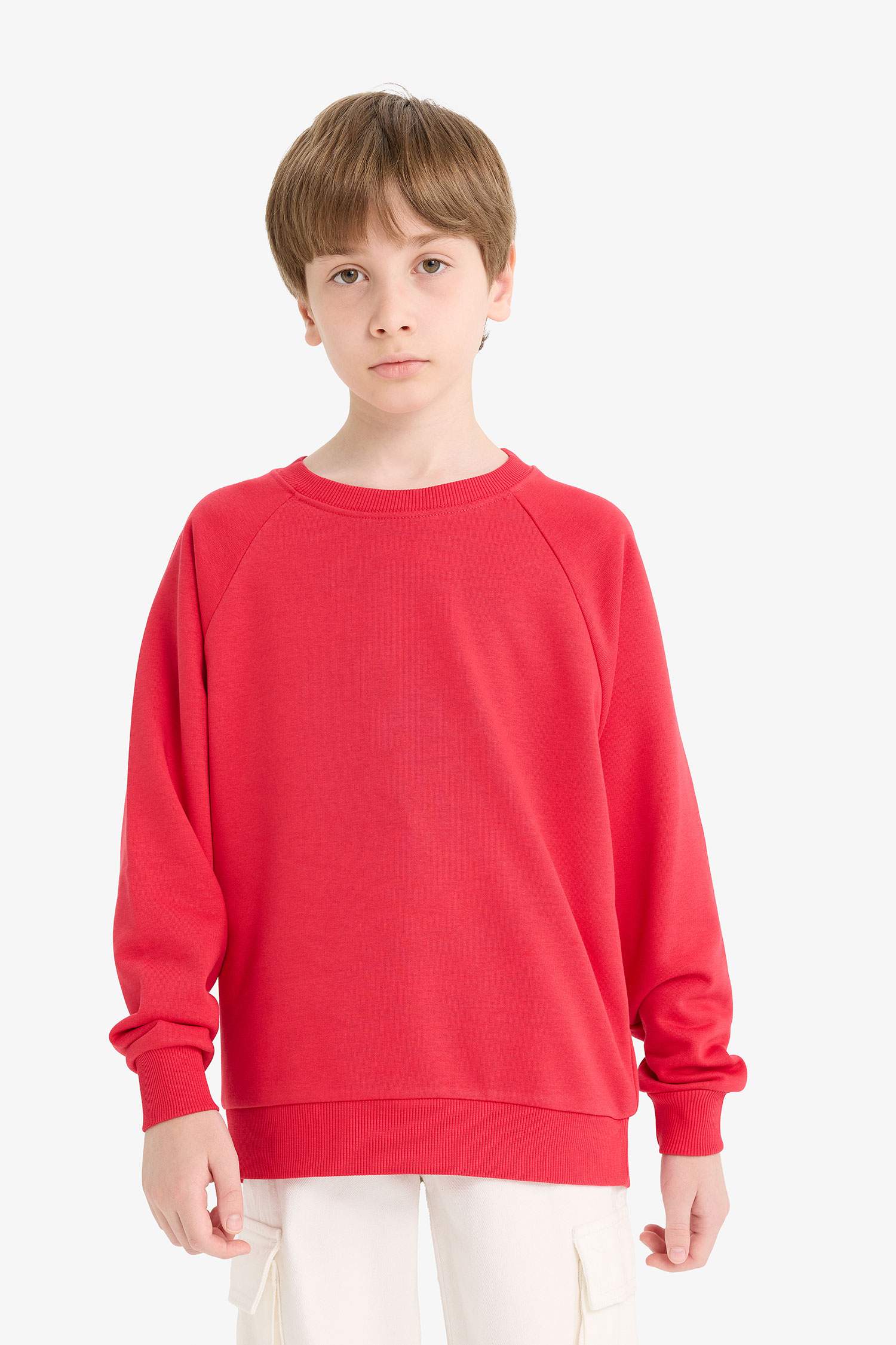 Erkek Çocuk Bisiklet Yaka Basic Düz Okul Sweatshirt