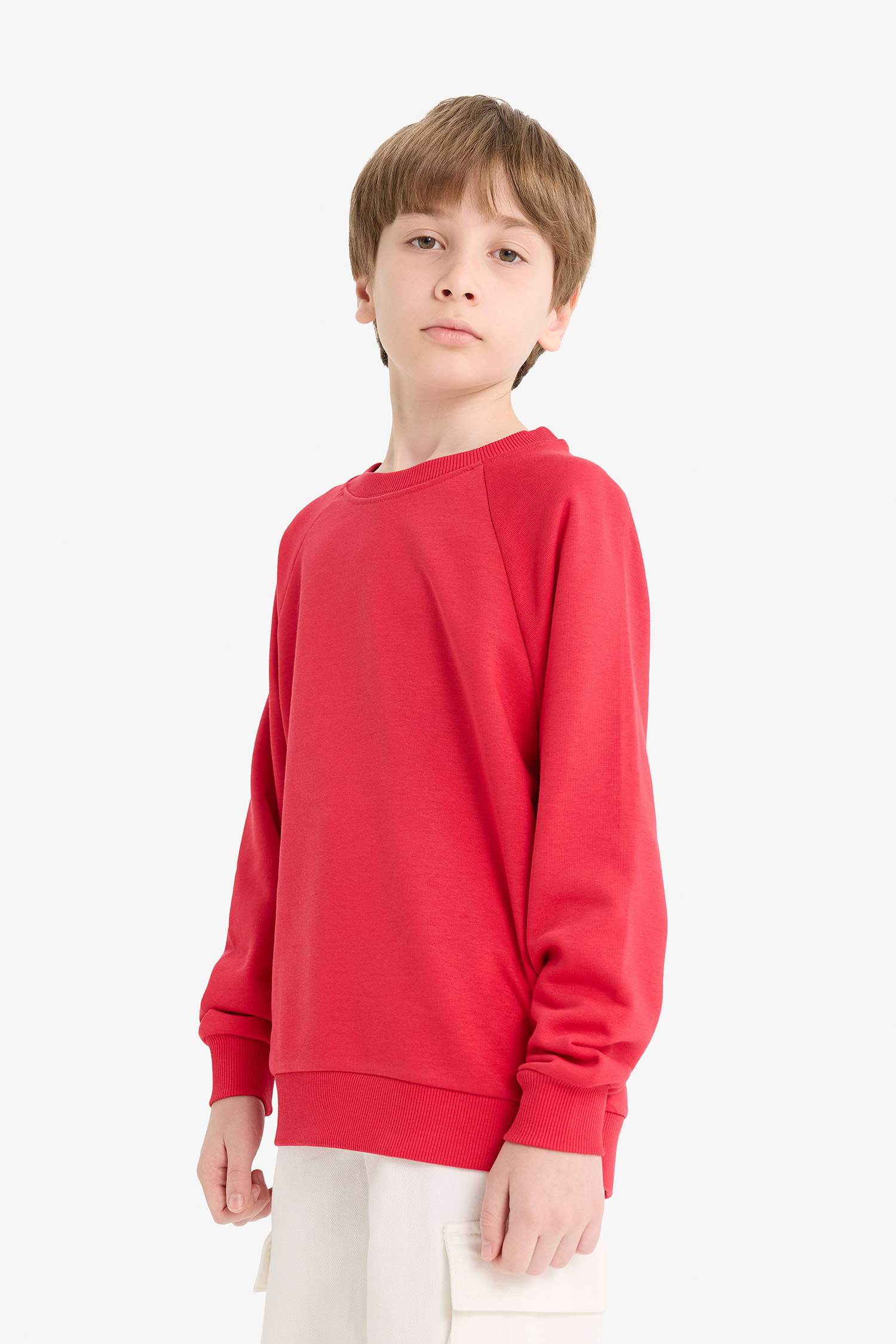 Erkek Çocuk Bisiklet Yaka Basic Düz Okul Sweatshirt