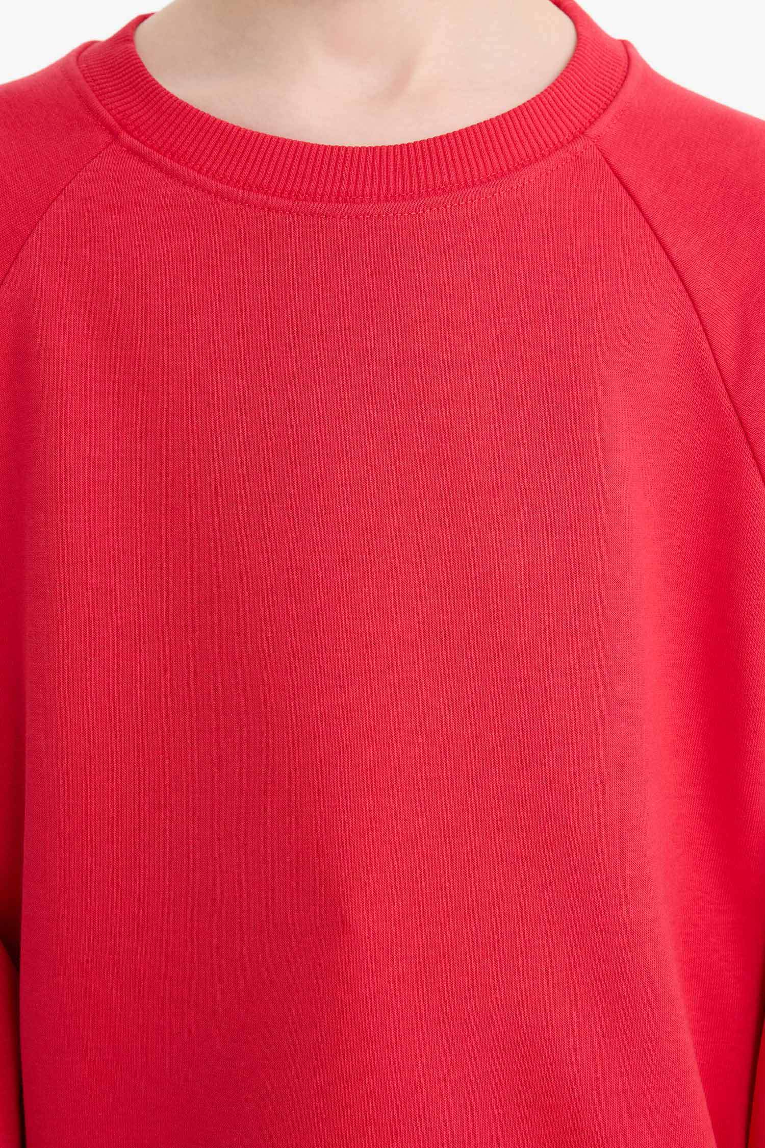 Erkek Çocuk Bisiklet Yaka Basic Düz Okul Sweatshirt