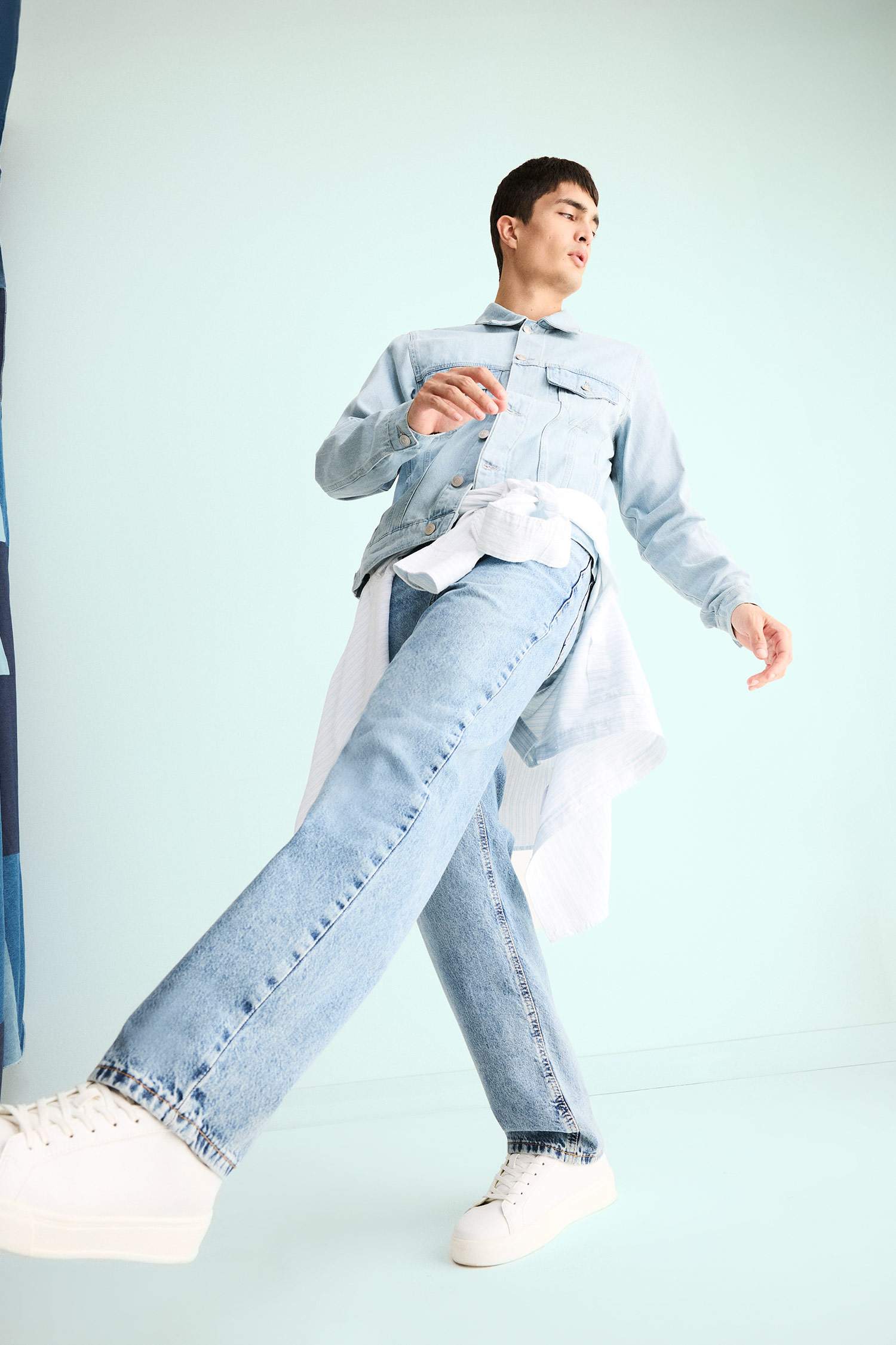 %100 Pamuk Baggy Fit Normal Bel Geniş Paça Jean Pantolon