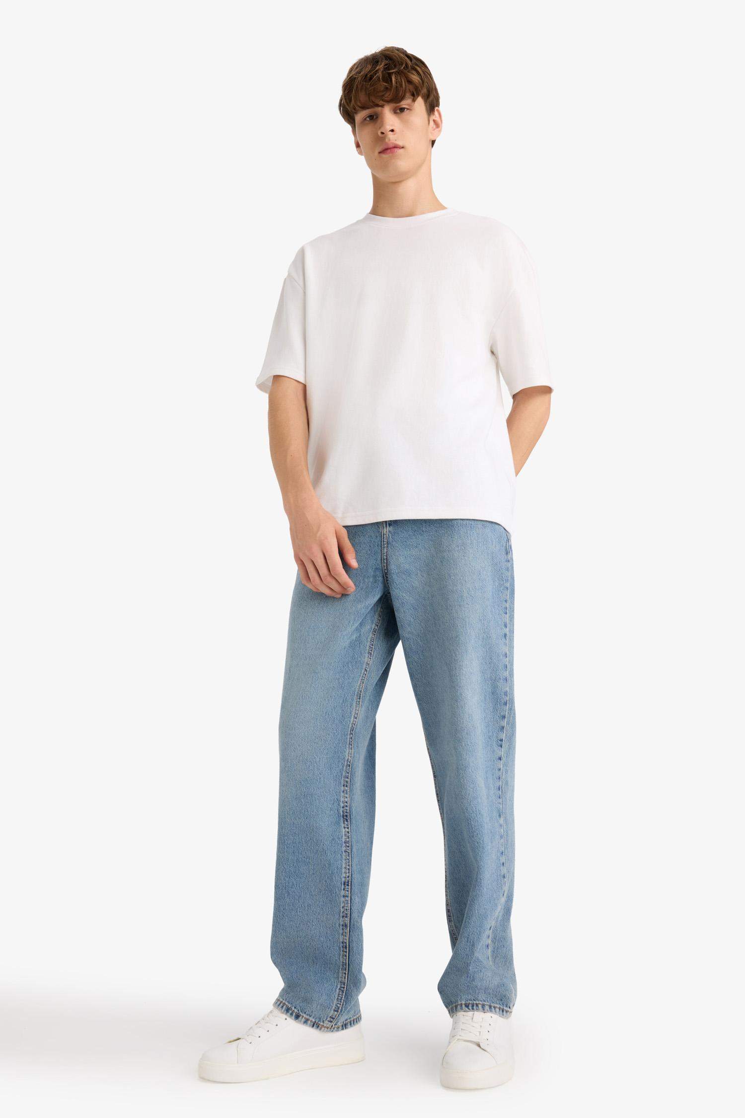 %100 Pamuk Baggy Fit Normal Bel Geniş Paça Jean Pantolon