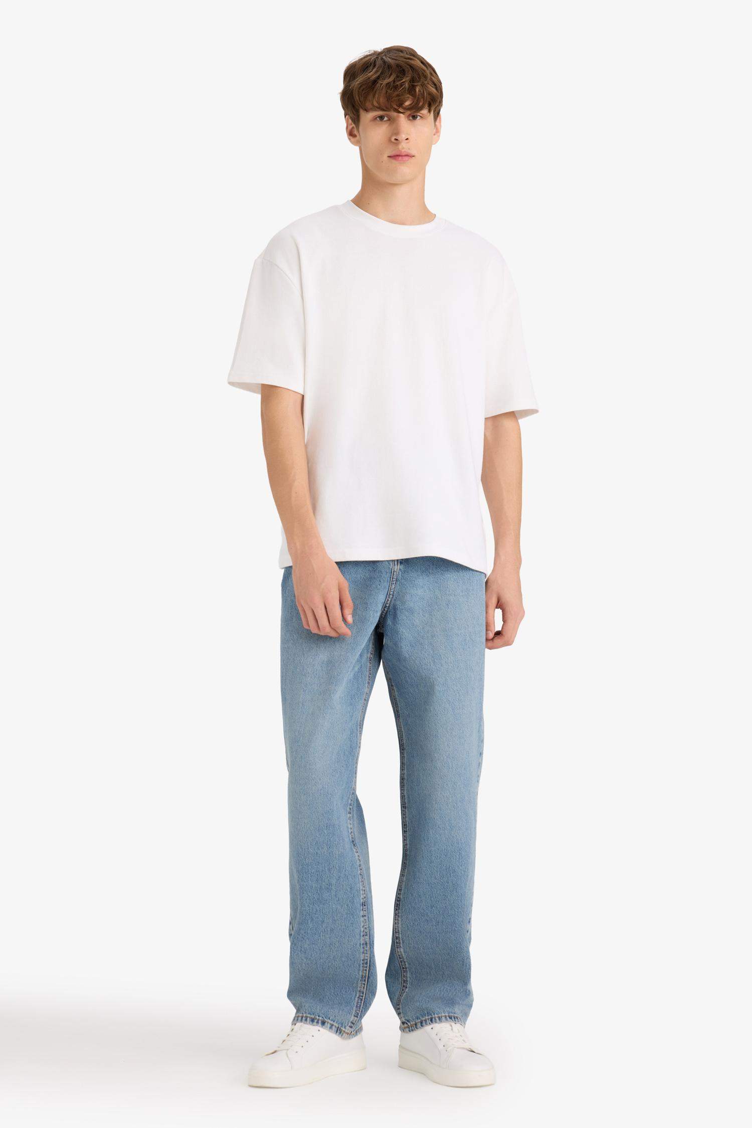 %100 Pamuk Baggy Fit Normal Bel Geniş Paça Jean Pantolon