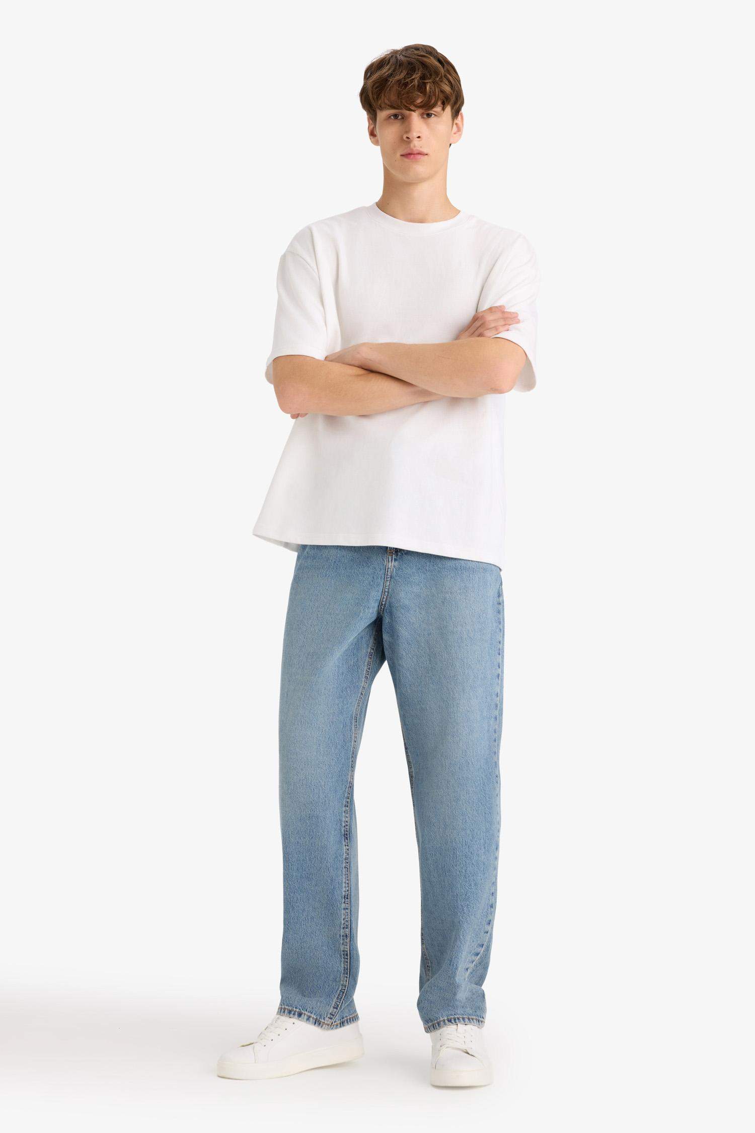 %100 Pamuk Baggy Fit Normal Bel Geniş Paça Jean Pantolon