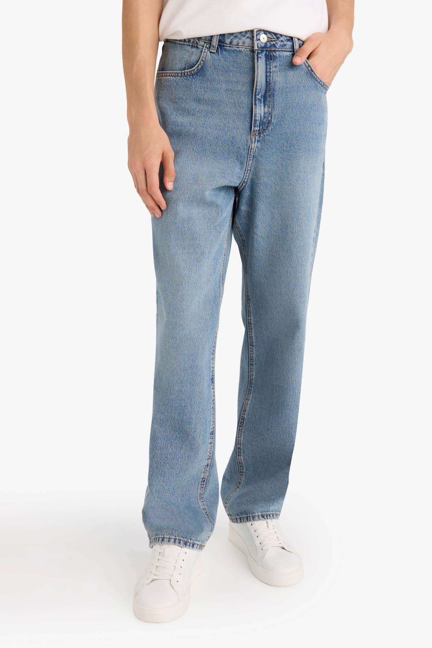 %100 Pamuk Baggy Fit Normal Bel Geniş Paça Jean Pantolon