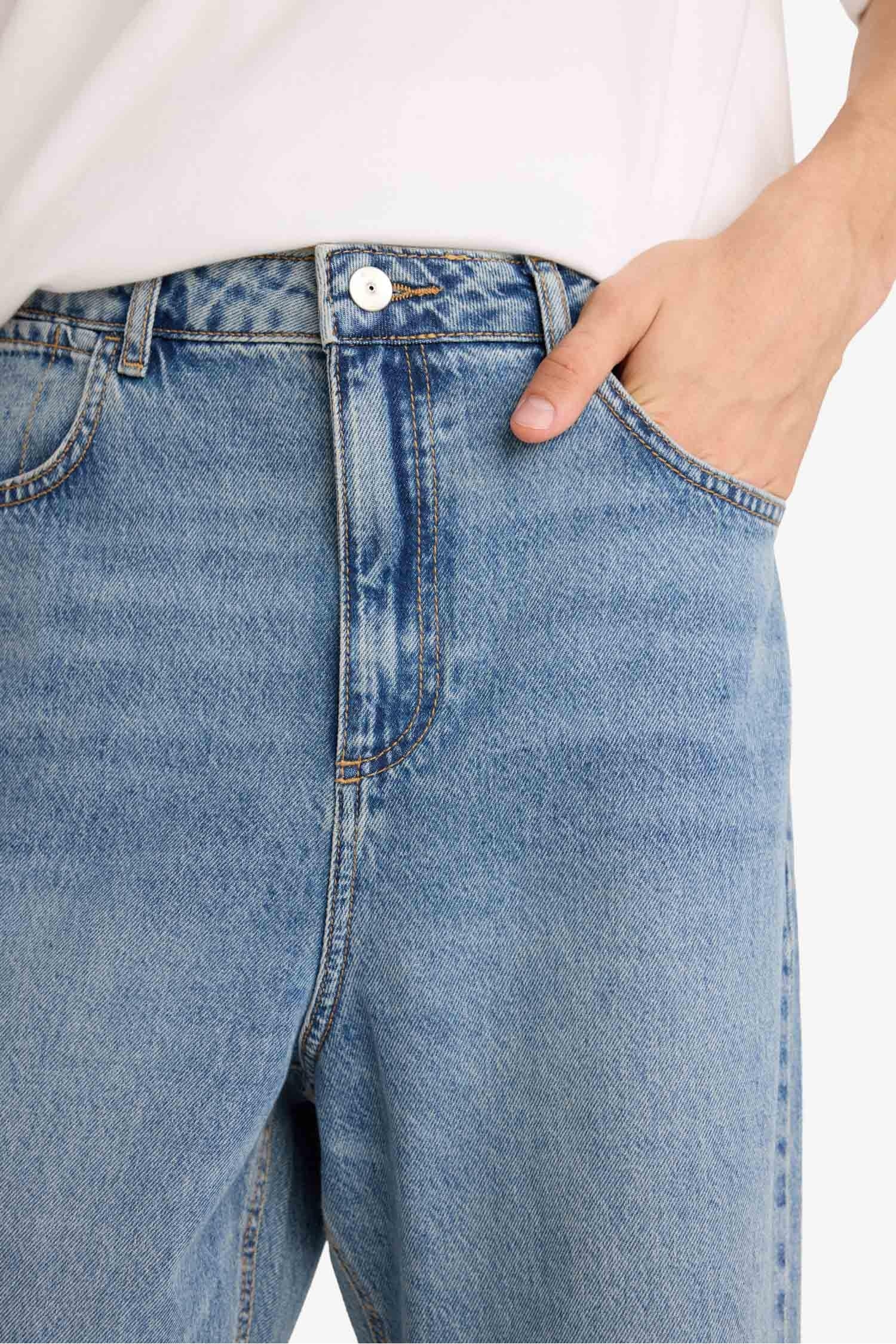 %100 Pamuk Baggy Fit Normal Bel Geniş Paça Jean Pantolon