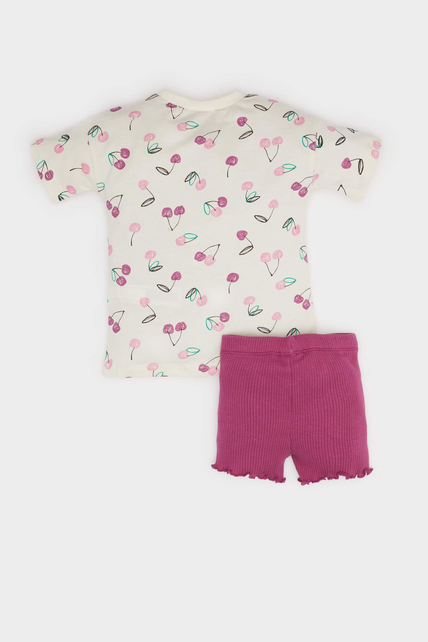 Kız Bebek 2'li Takım Desenli Kısa Kollu Tişört Beli Lastikli Şort