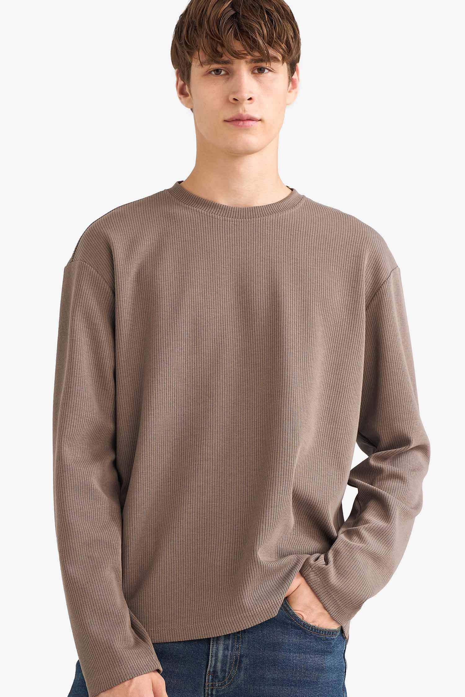 Regular Fit Crew Neck Knit Look T-Shirt