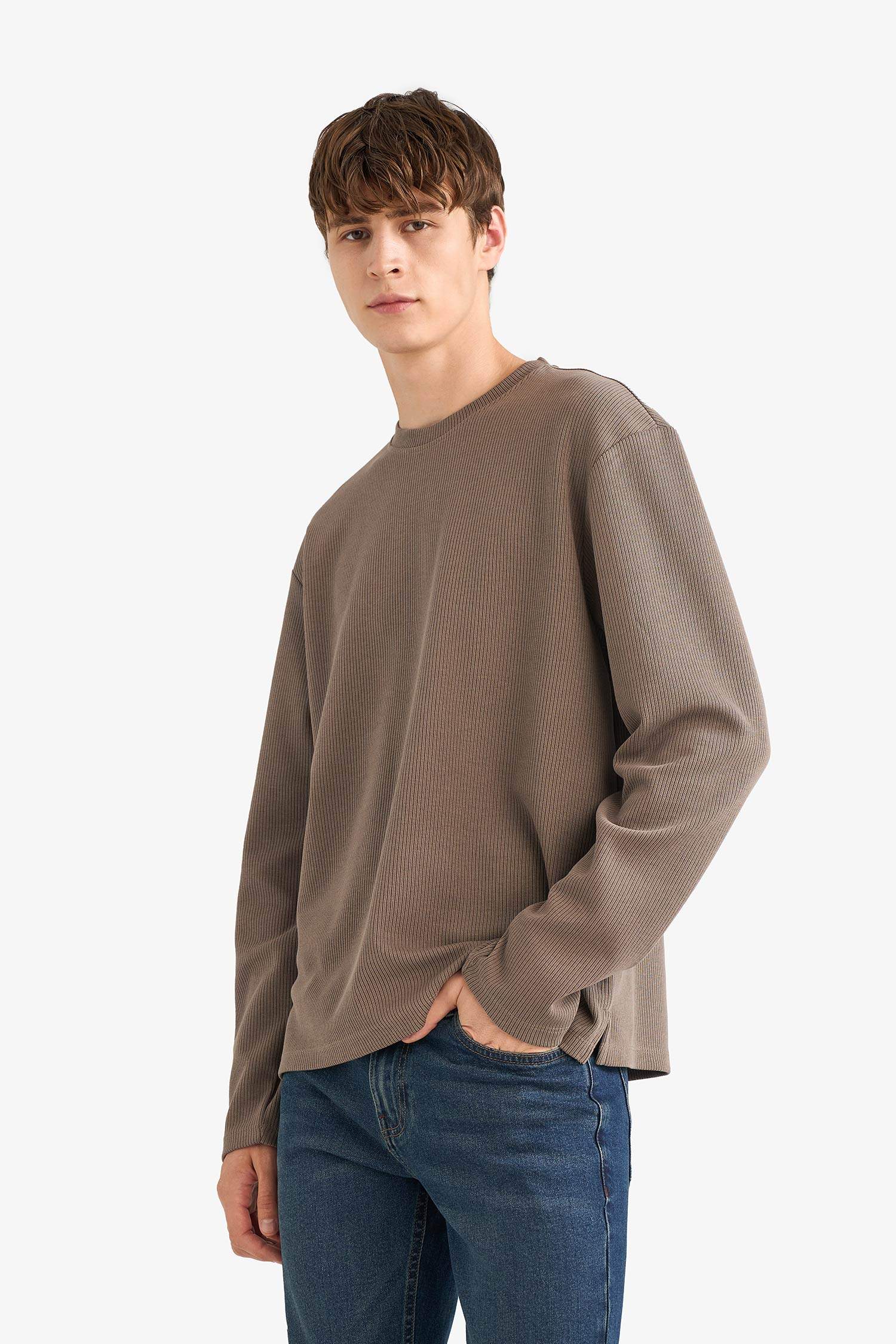 Regular Fit Crew Neck Knit Look T-Shirt